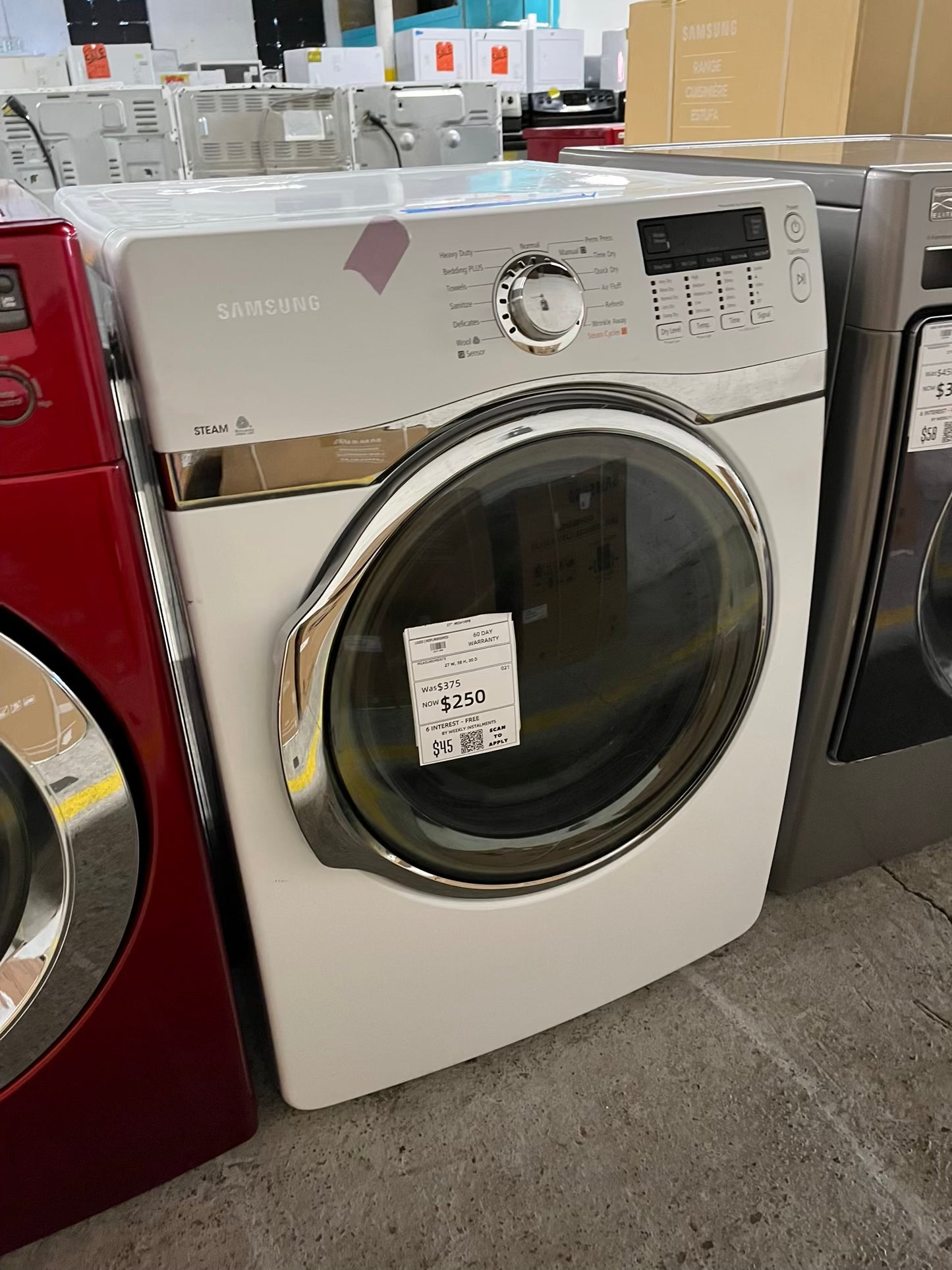Samsung front load stackable electric 220v dryer in white 27" #ED419PB