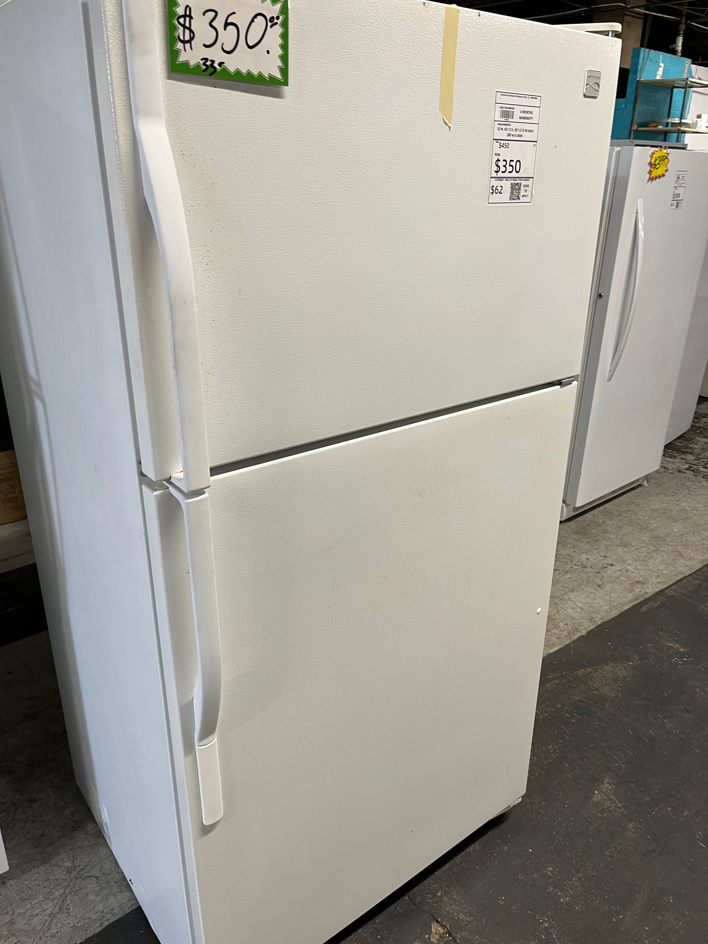 - Kenmore top freezer refrigerator white 33" #RF904WB Refurbished