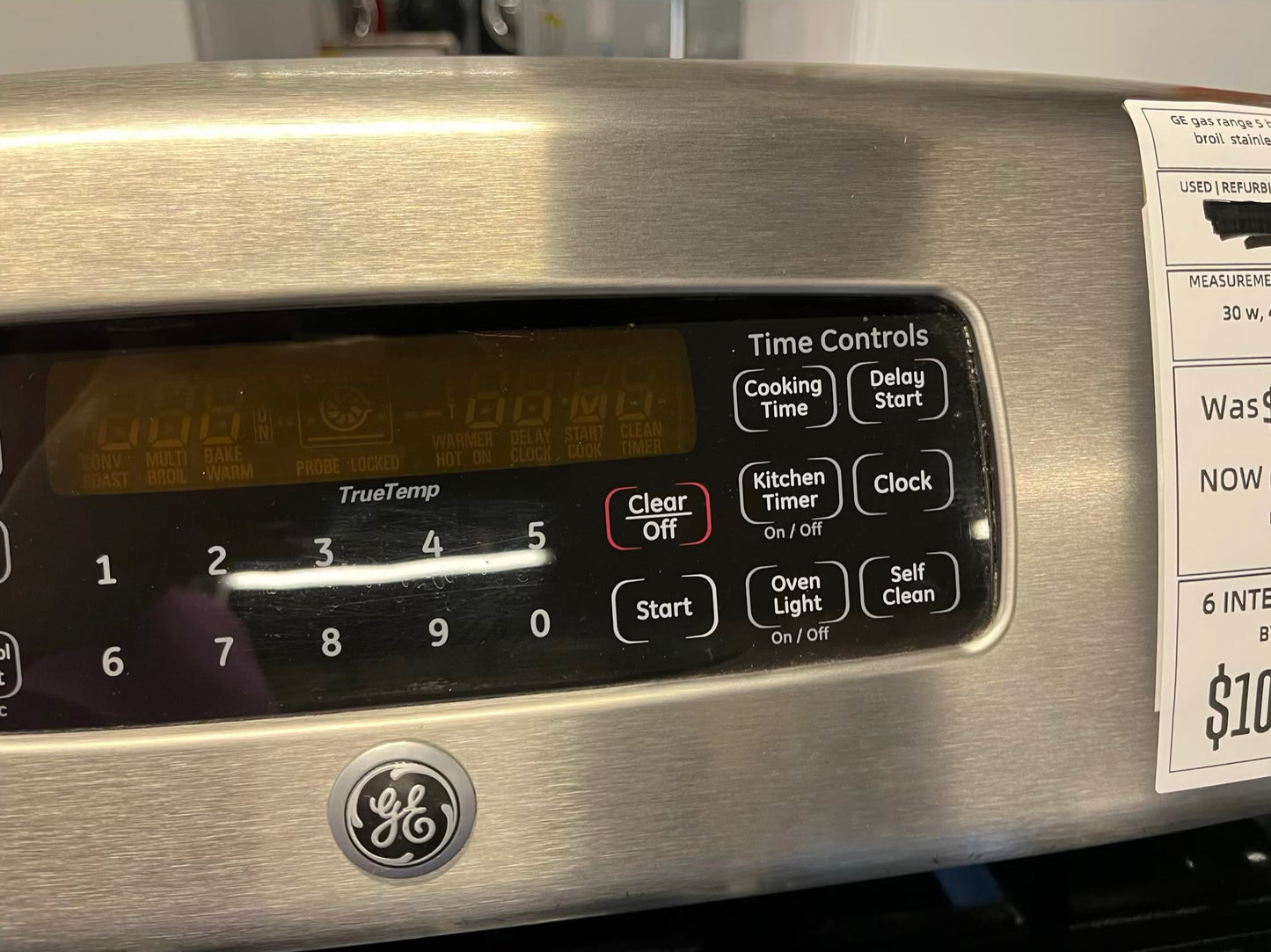 - GE gas range 5 burner double oven convection bake broil stainless steel self clean Refurbished 30" #GR208FB