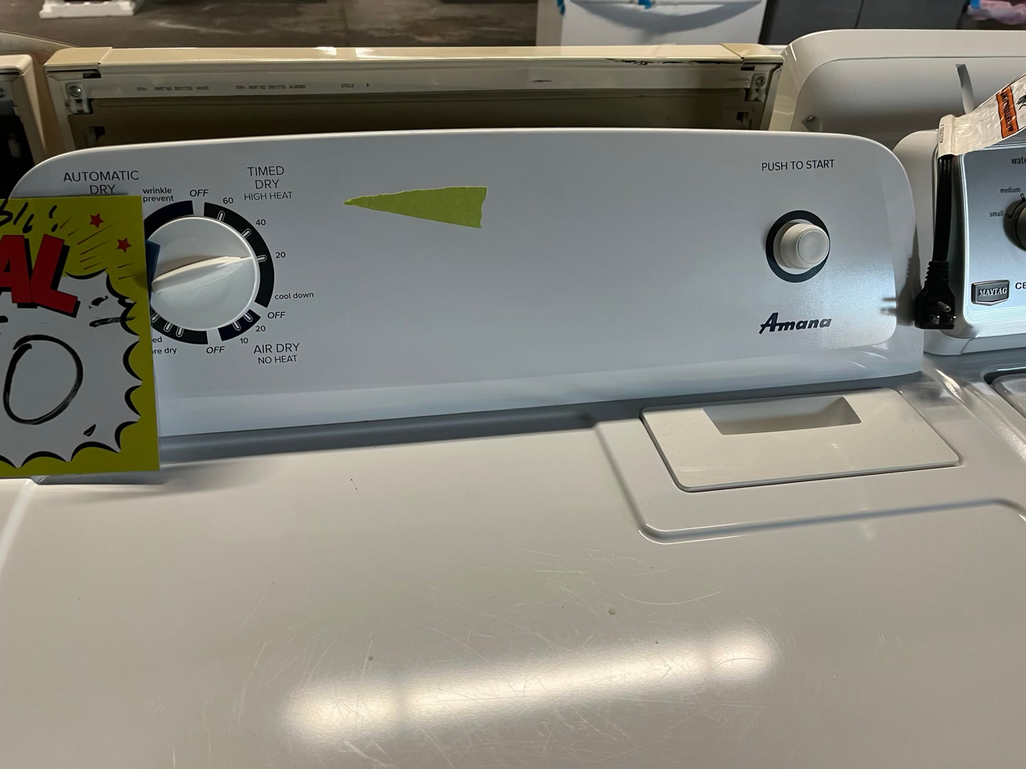 - Amana electric washer & dryer 220v set top load side by side #TWAM377WL