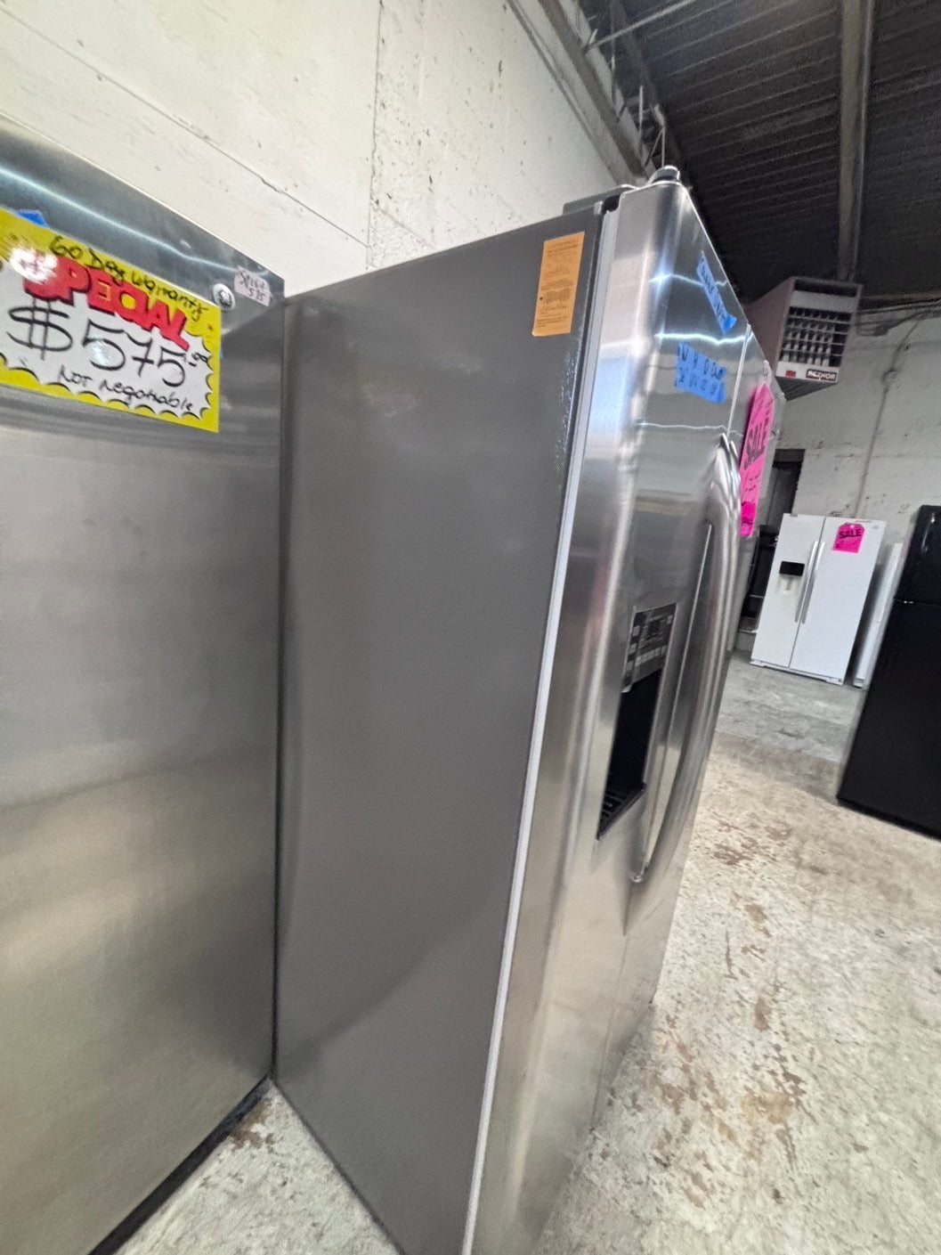 >*36” GE counter depth side by side door fridge stainless steel w/ice water dispenser 36” #GE24AAB