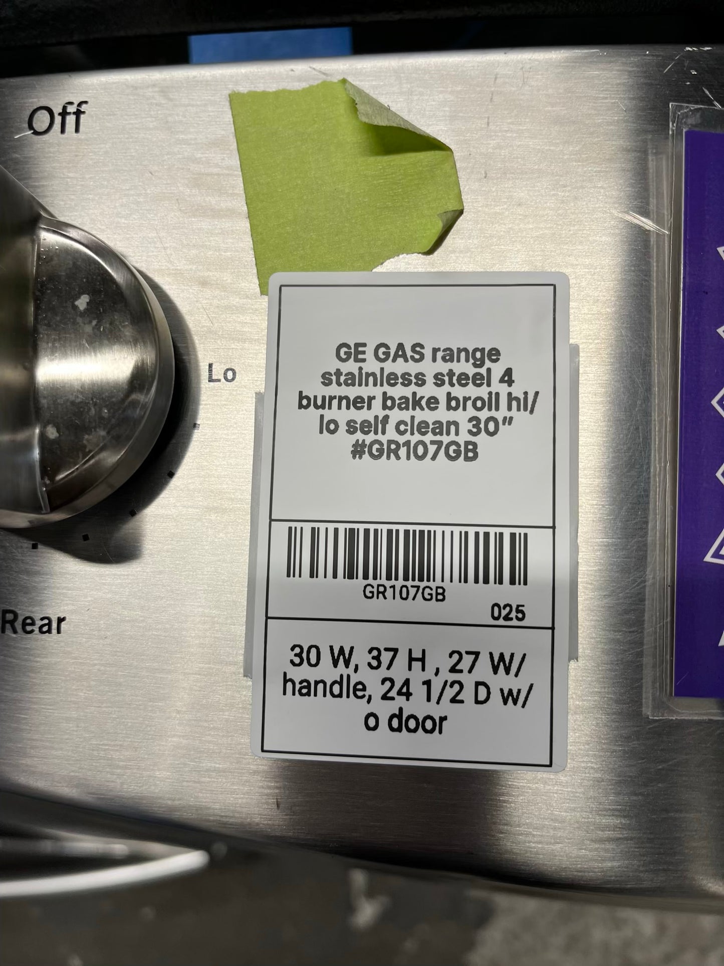 - GE GAS range stainless steel 4 burner bake broil hi/ lo self clean 30" #GR107GB