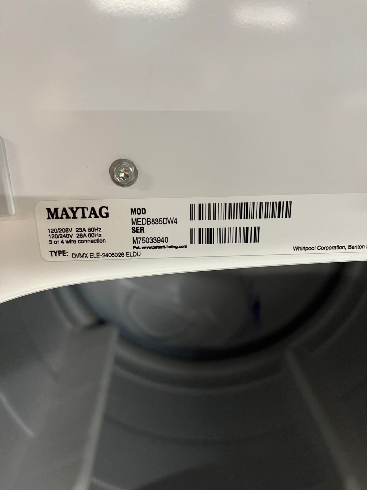 Maytag Bravos electric 220v in white front load side x side jumbo size large capacity 29" refurbished #ED348JB