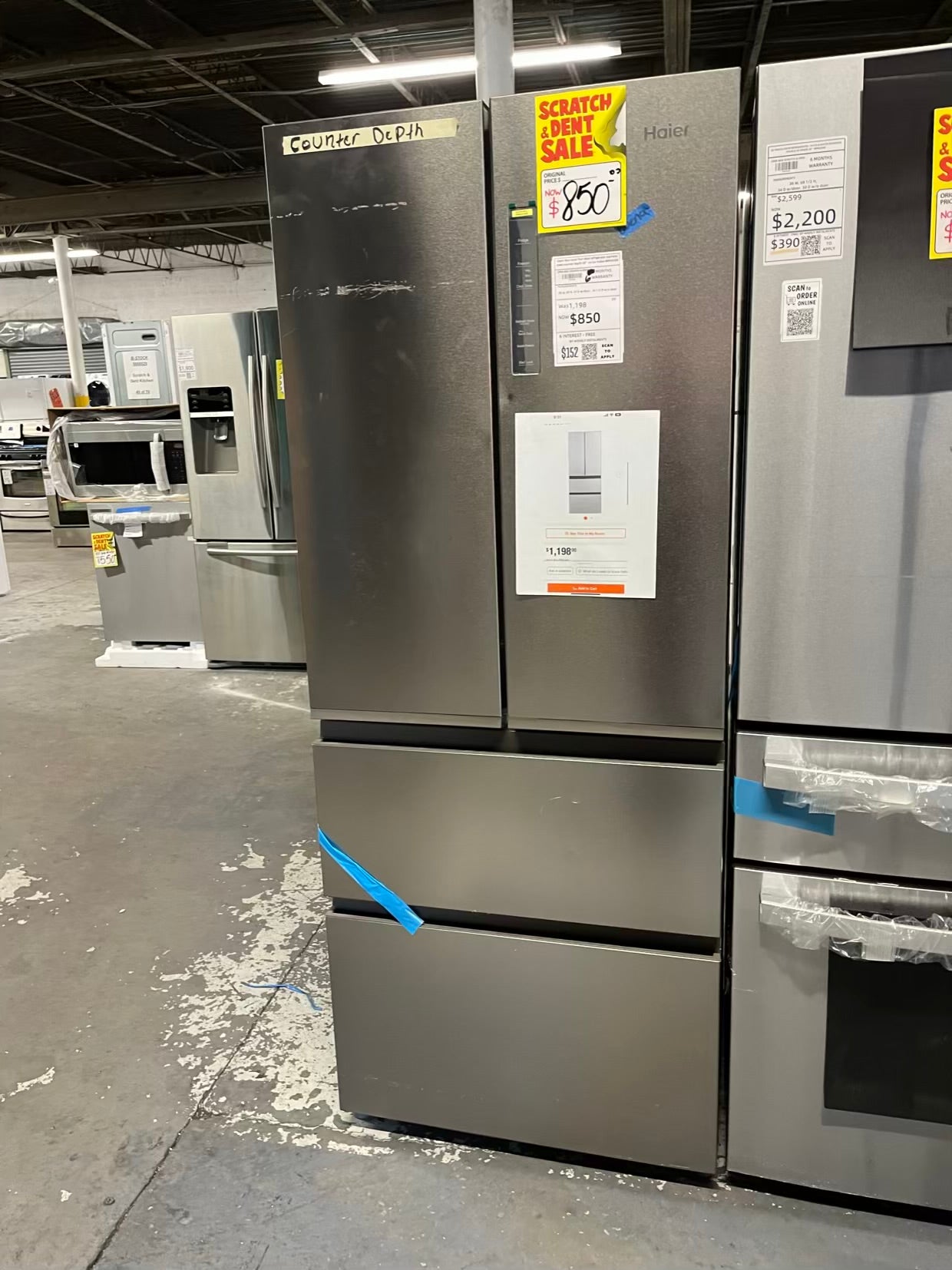 Open Box Haier four door refrigerator stainless steel counter depth 28" no ice maker #RF492KB