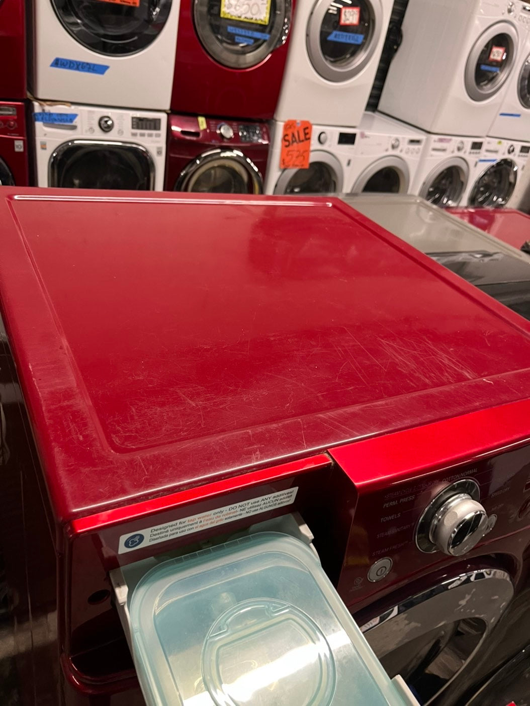 =💥Special price‼️Lg steam dry front load Dryer electric 220v in RED. w/pedestal extra storage large capacity 27" refurbished #EDRD76B