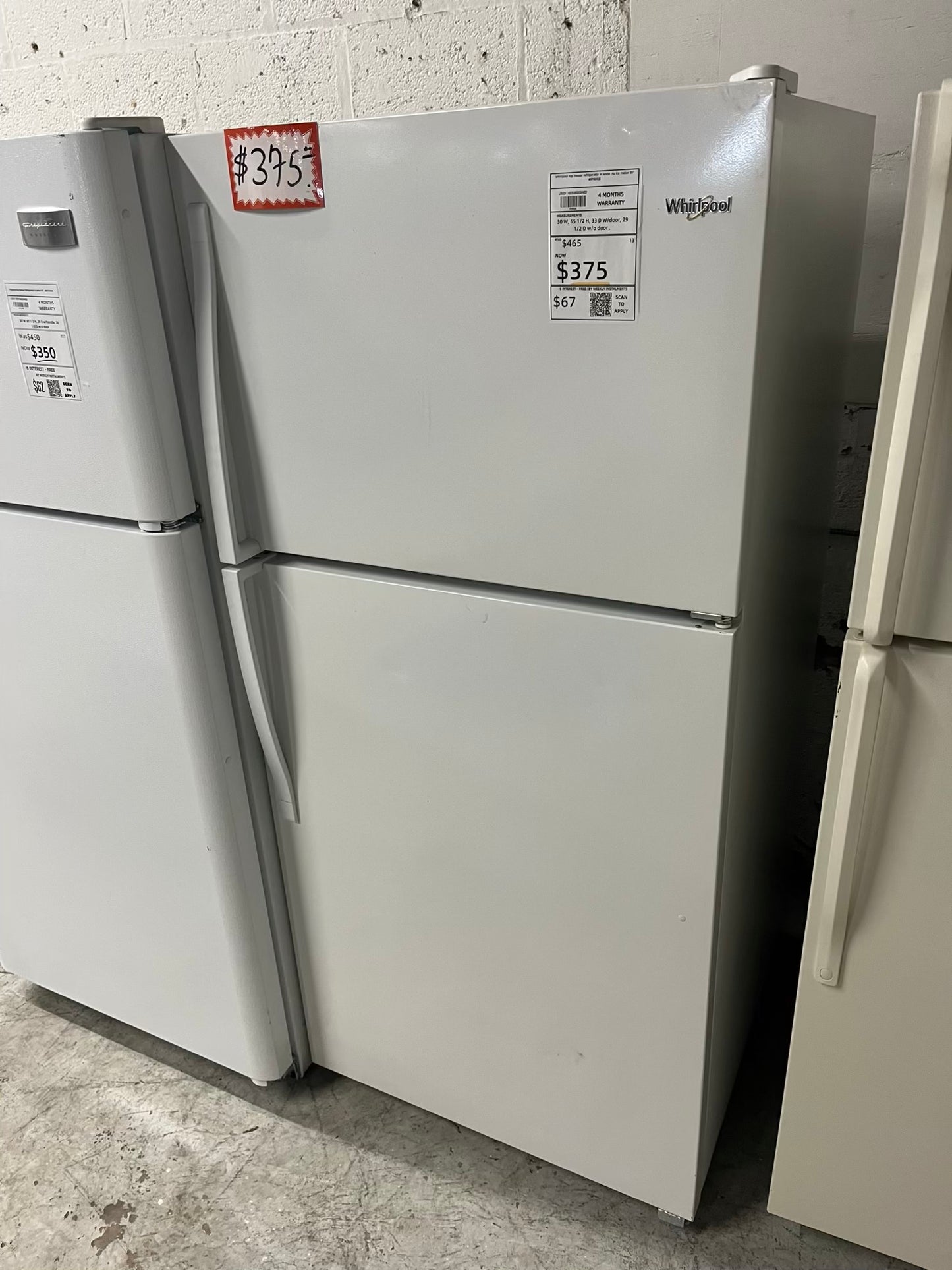 - Whirlpool top freezer refrigerator in white no ice maker used refurbished 30" #RF889JB