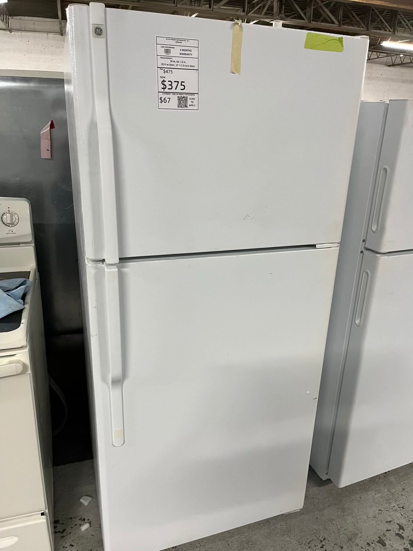 - GE Top freezer Refrigerator white | Item number #RF663VB 30” in Refurbished