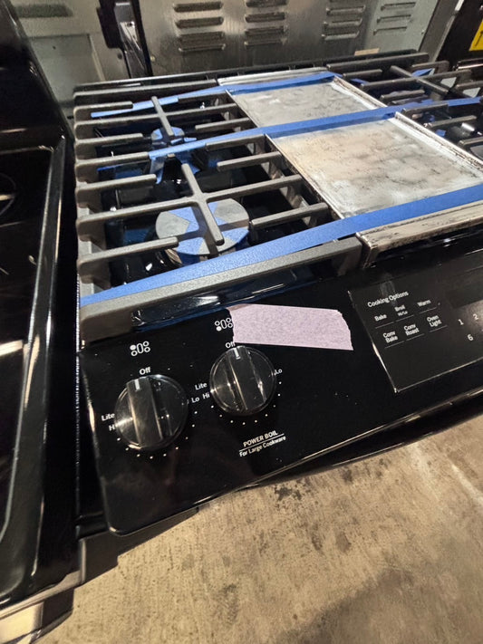 >*GE black 30” Gas range 5 burner slide in convection bake roast broil self clean used Refurbished" item #GRP5AB