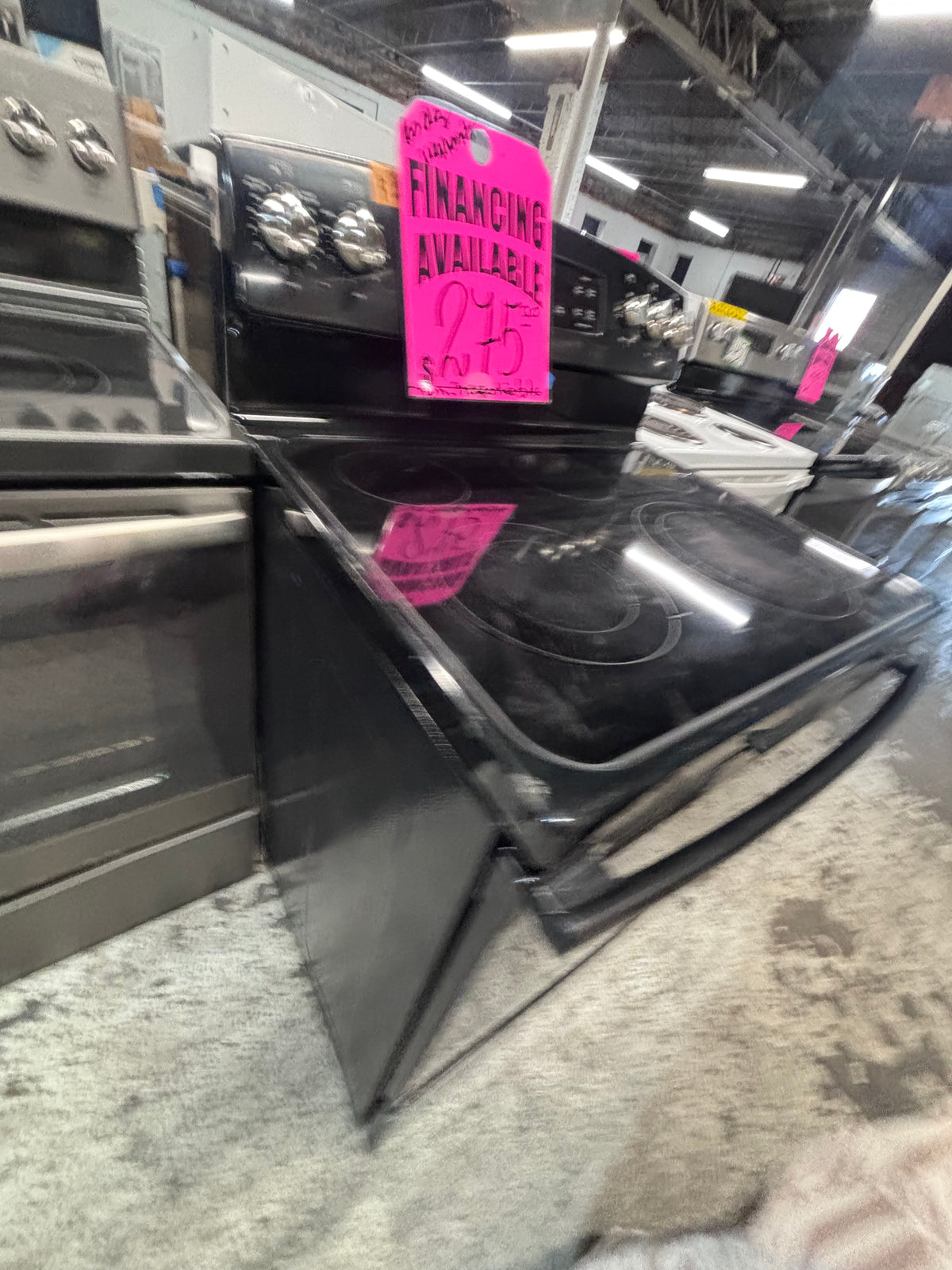 }sale🎈GE black electric 220v glass top range 5 burners bake Broil roast self clean black color 30" used-Refurbished working 💯with warranty #BGE41B