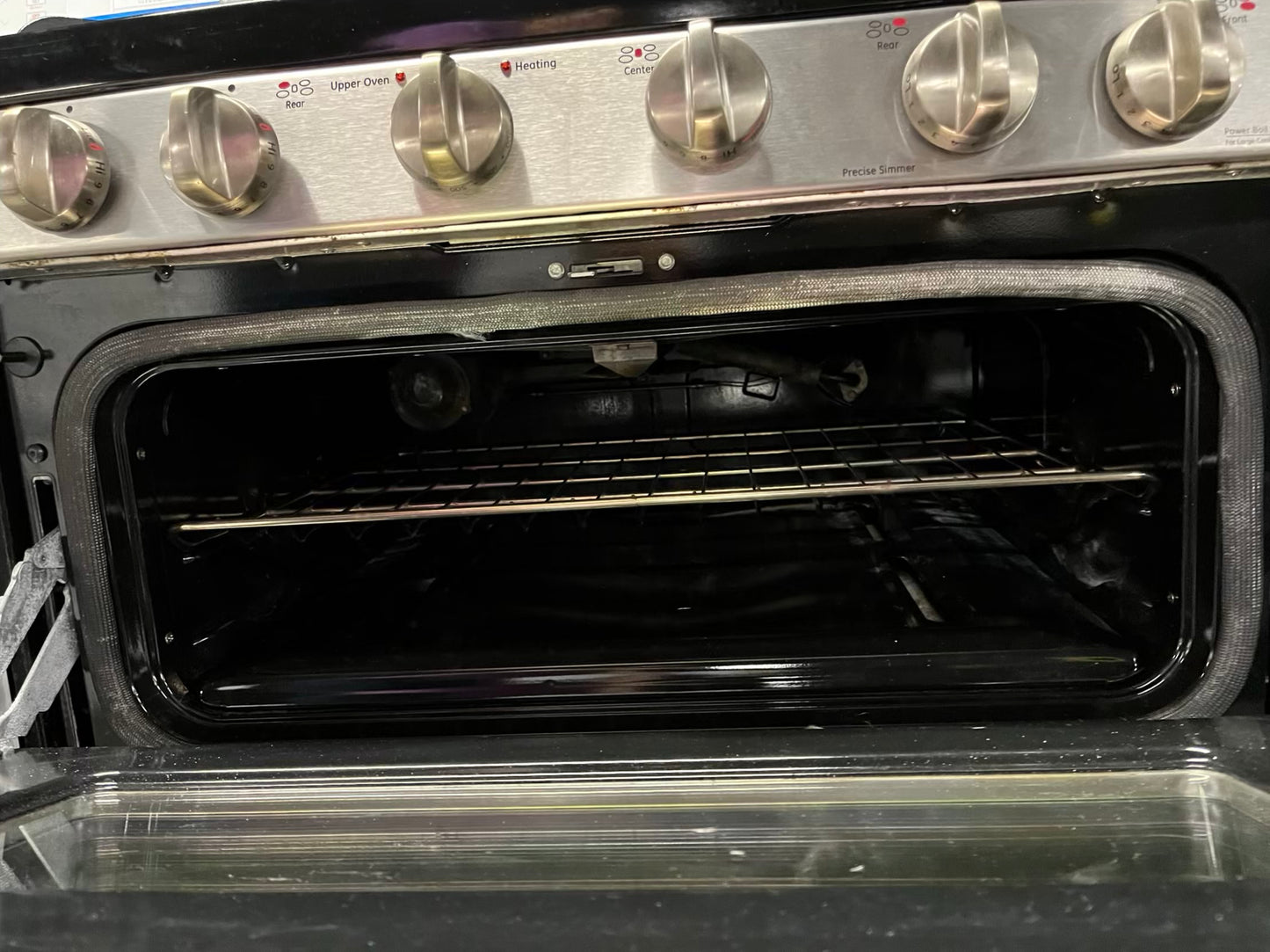 - GE gas range 5 burner double oven convection bake broil stainless steel self clean Refurbished 30" #GR208FB