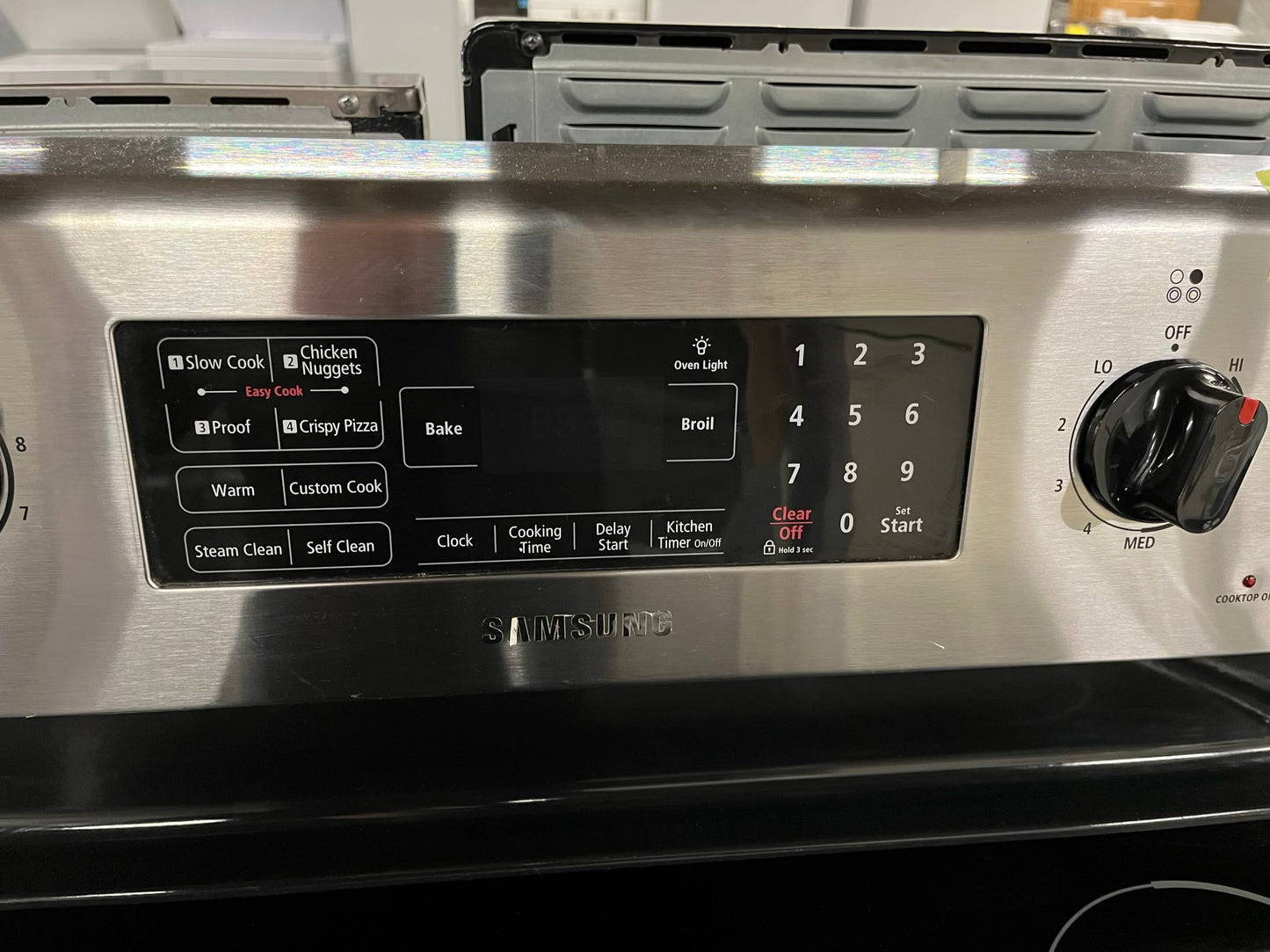 - Samsung glass top electric range 220v 4 burner bake broil fast boil steam clean Refurbished stainless steel 30" #ER318SB