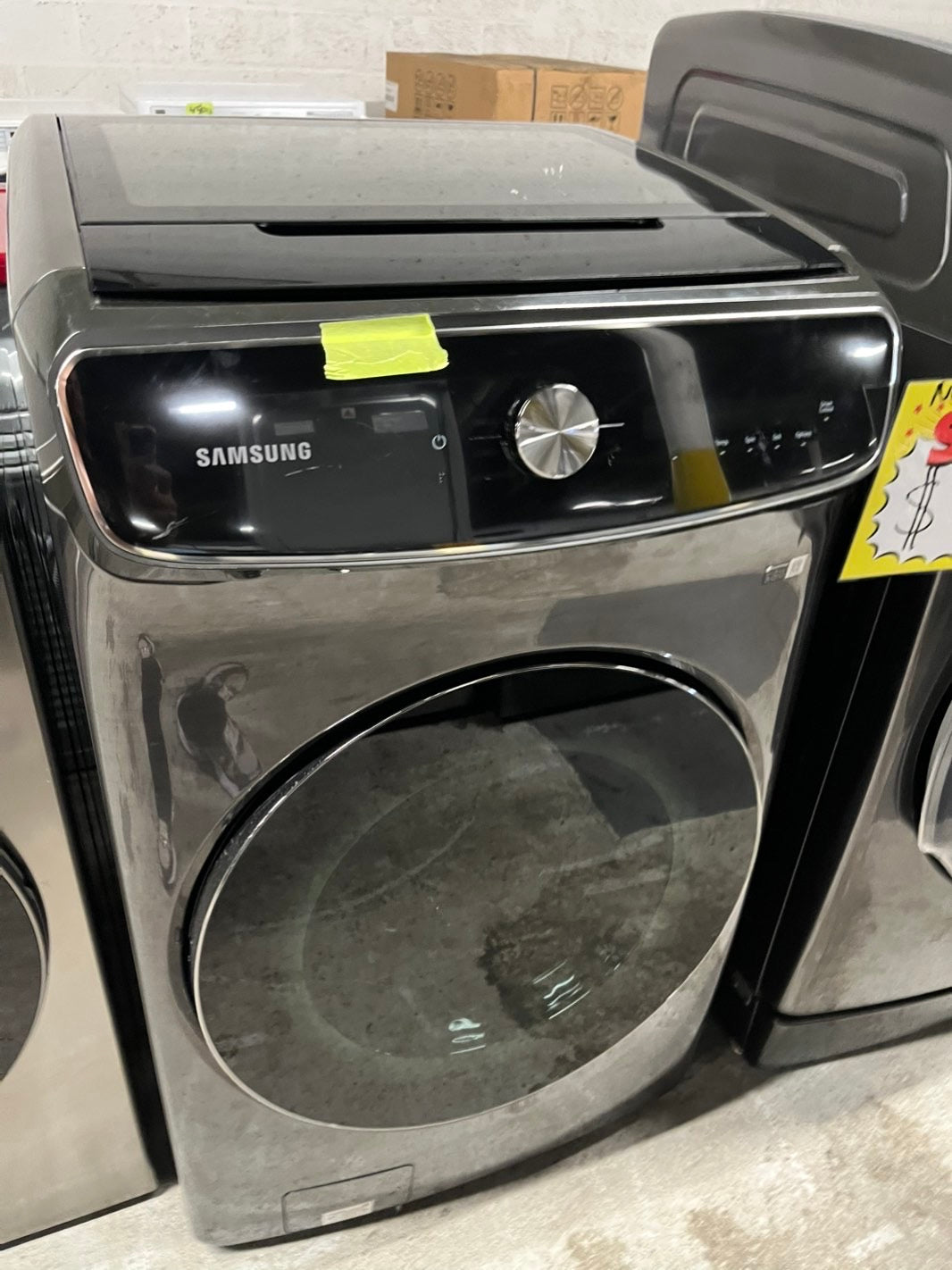 Samsung 6.0 cu. ft. Brushed Black Smart Dial Washer W/ FLEX Wash WV60A9900AV & 7.5 cu. ft. Smart Electric Dryer with FlexDry™ in Black Stainless Steel side by side Mix and Match SET 27 wide #EDBL10B