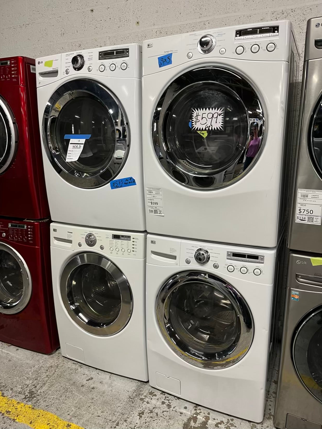 LG GAS washer & dryer set front load stackable in white 30" in Refurbished #WD928HB