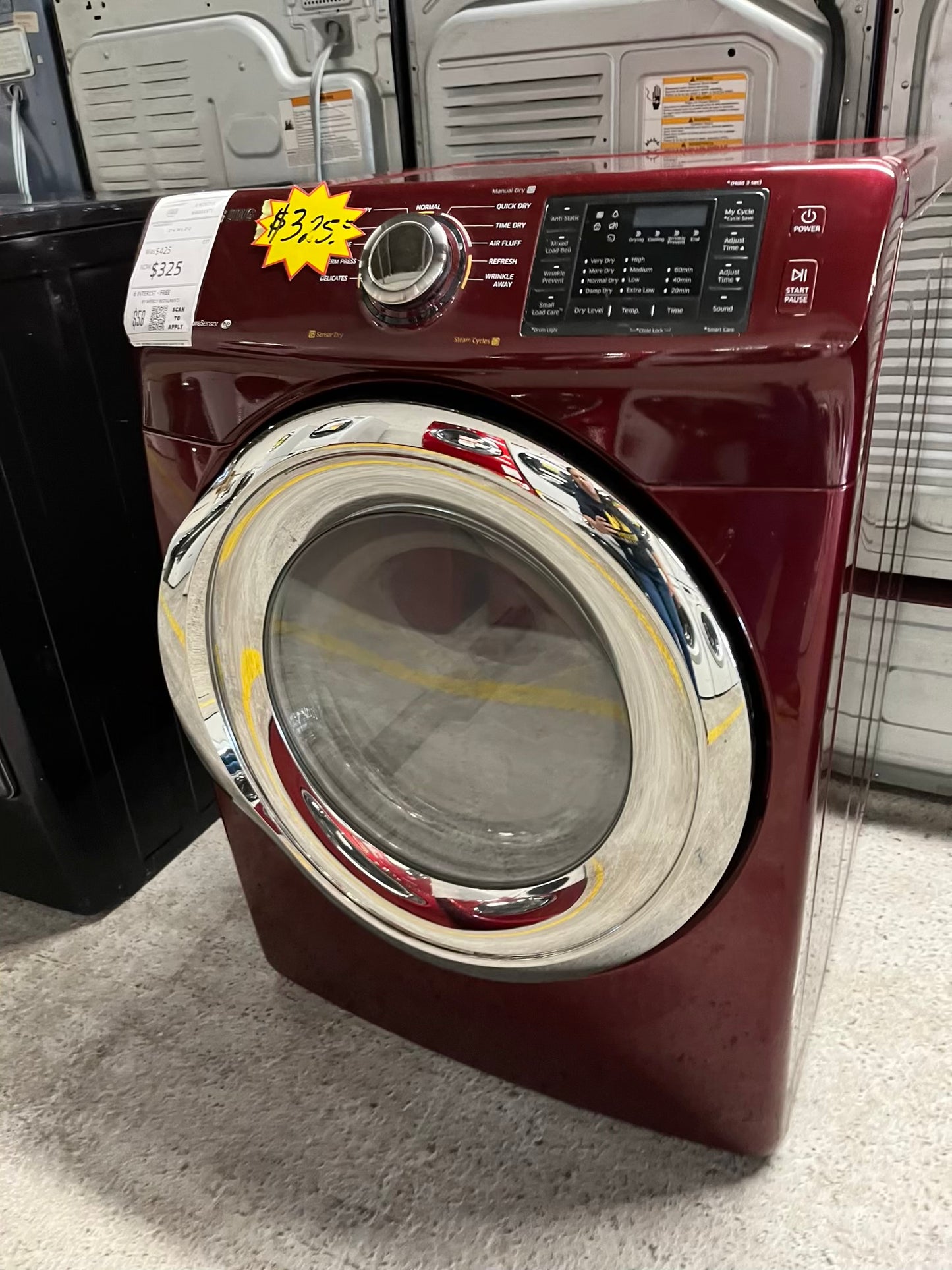 Samsung front load stackable electric 220v dryer in red 27" #ED404DB
