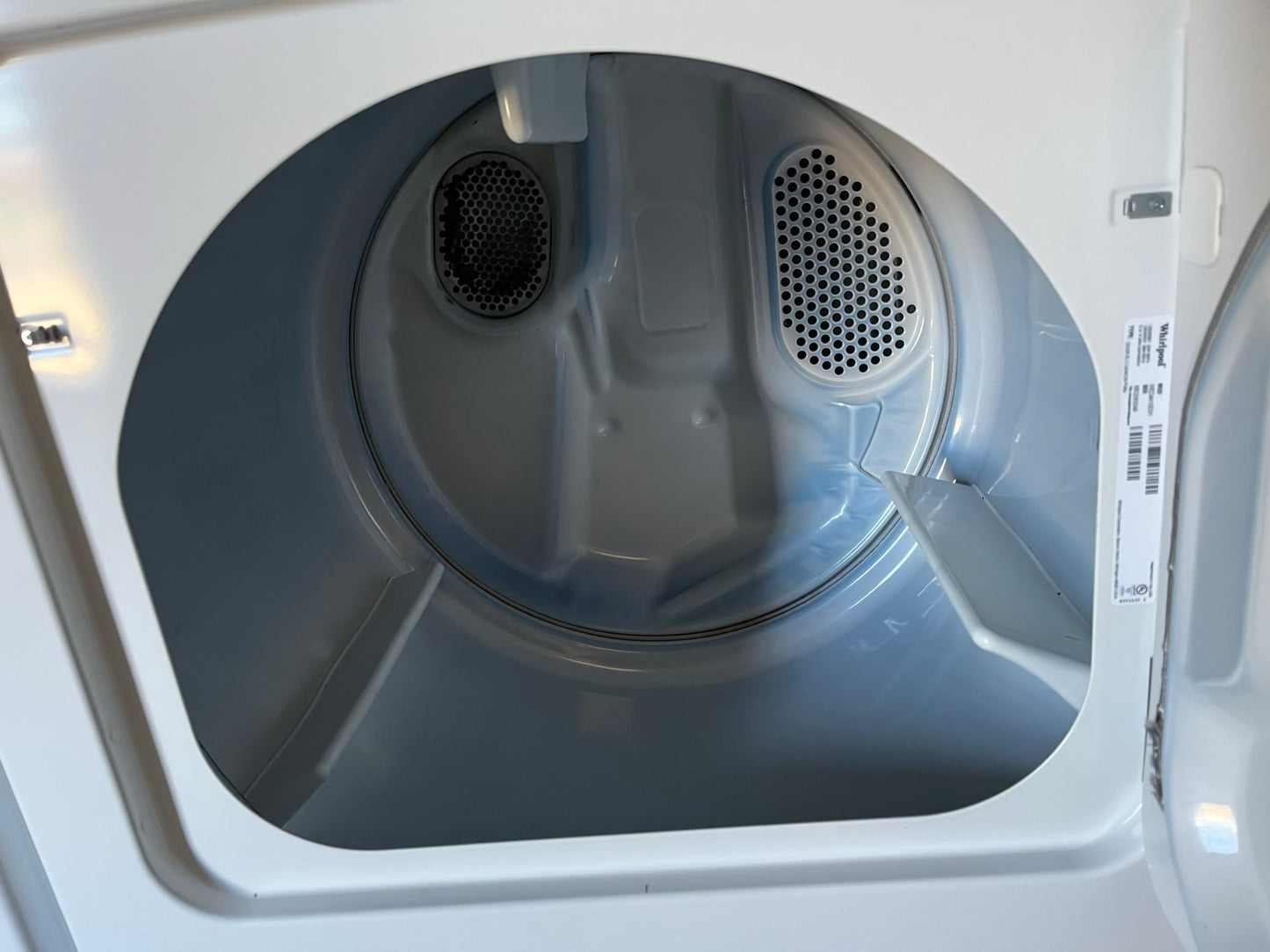 Whirlpool top load washing machine stainless steel drum w/agitator & side x side electric 220v dryer in white 29" #ED501UB