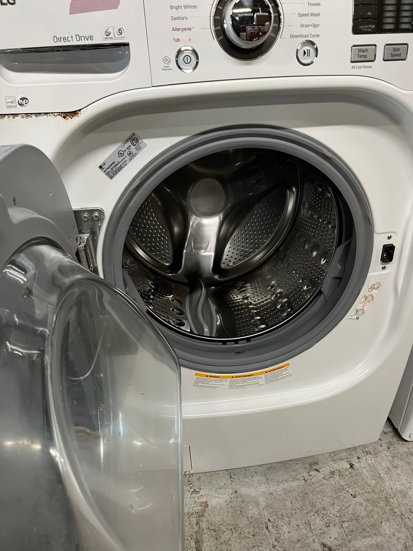 LG steam cycle washer 4.5 cu ft & dryer 7.5 cu ft set electric 220v front load stackable sensor dry He In white #WD854JB