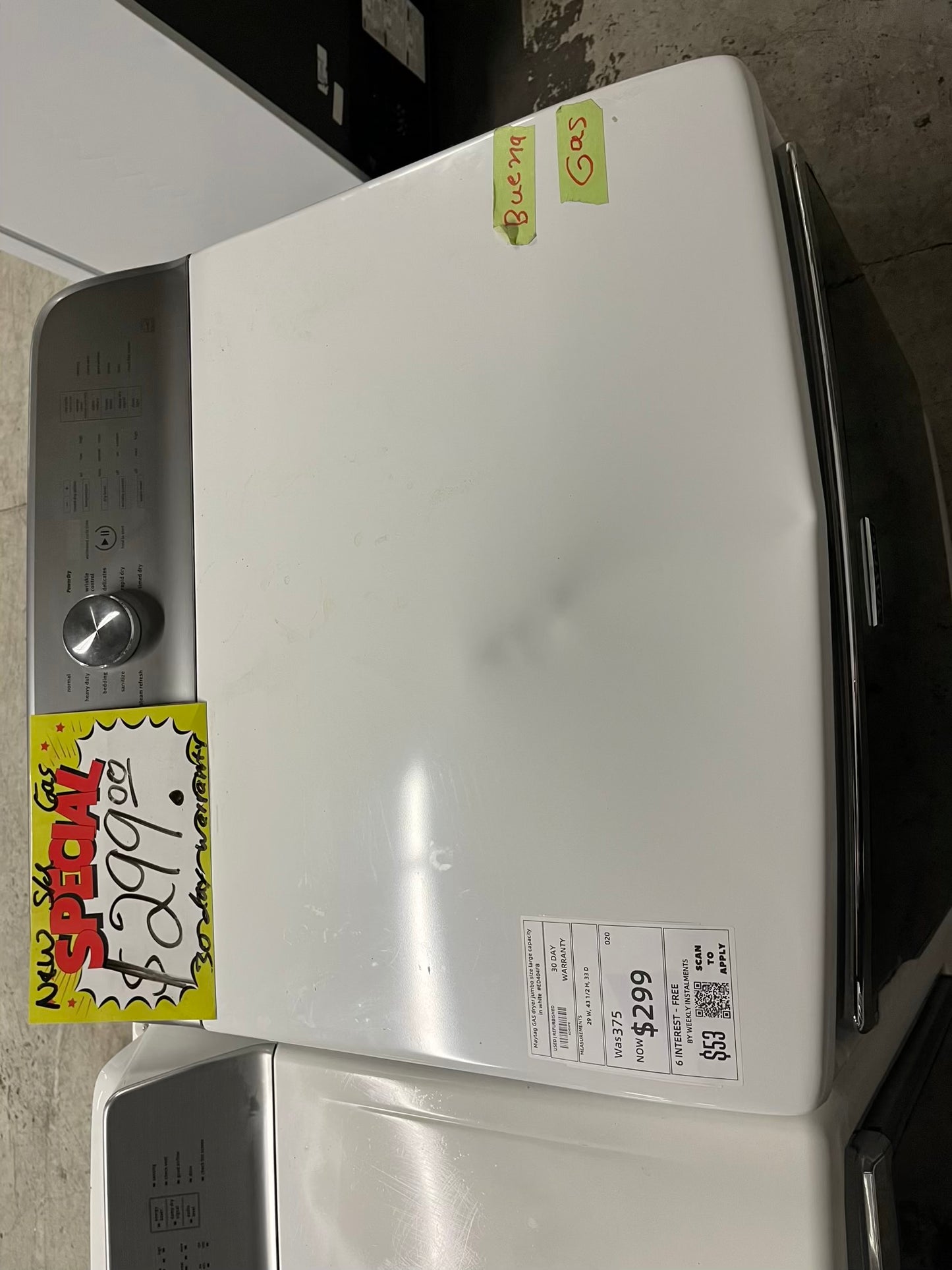 - Open Box 📦 scratch & dent - Maytag GAS dryer jumbo size large capacity in white #ED404FB