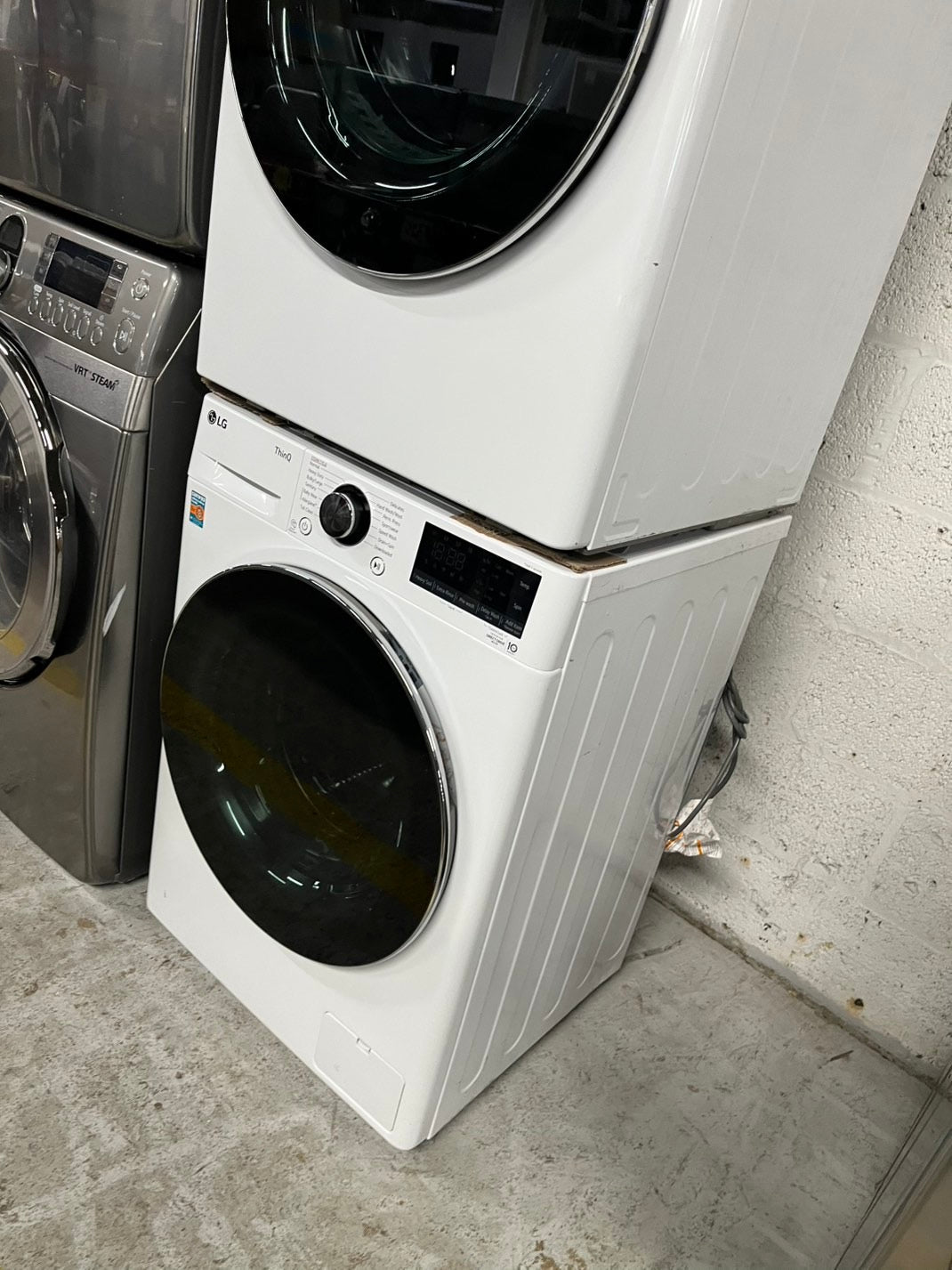 LG 24 white Front load washer and Steam electric dryer set stackable 240V #LG2455WB