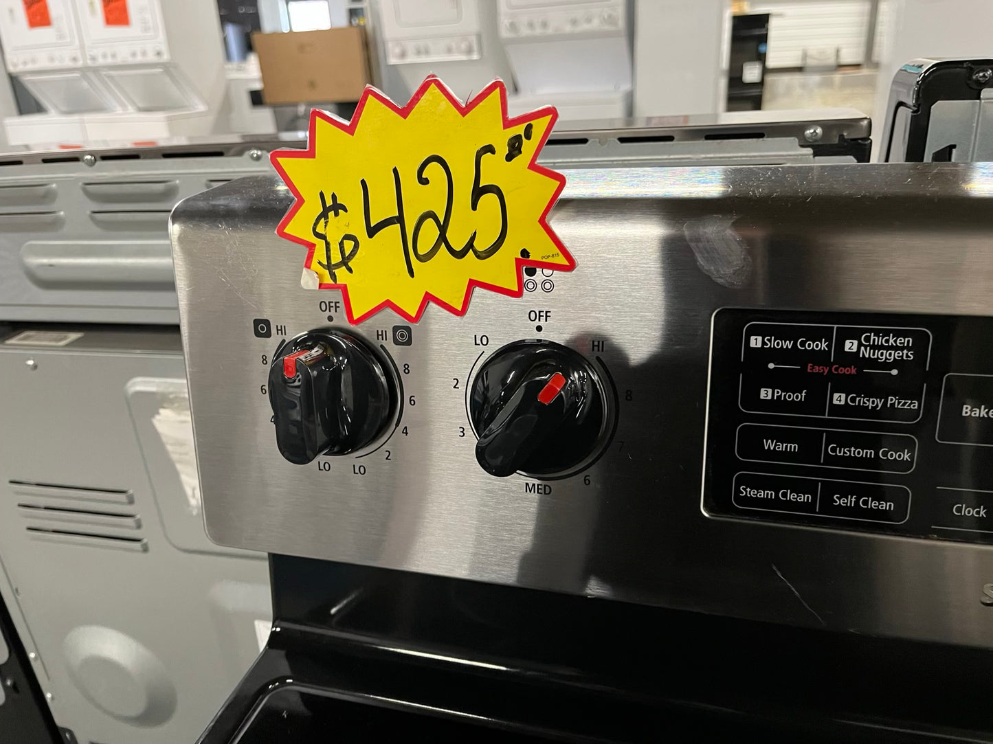 - Samsung glass top electric range 220v 4 burner bake broil fast boil steam clean Refurbished stainless steel 30" #ER318SB