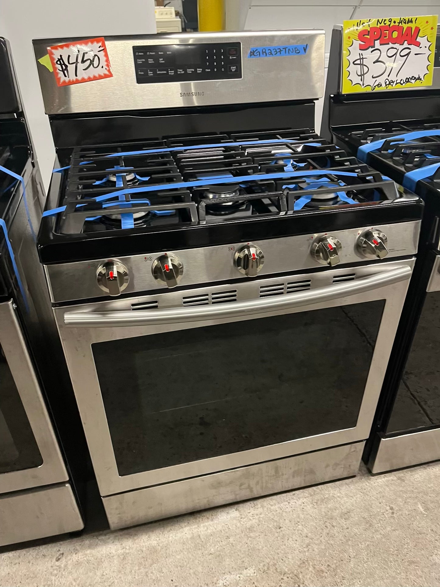 - Samsung range 5 burner convection roast bake broil dehydrate self clean stainless steel 30" #GR237TNB