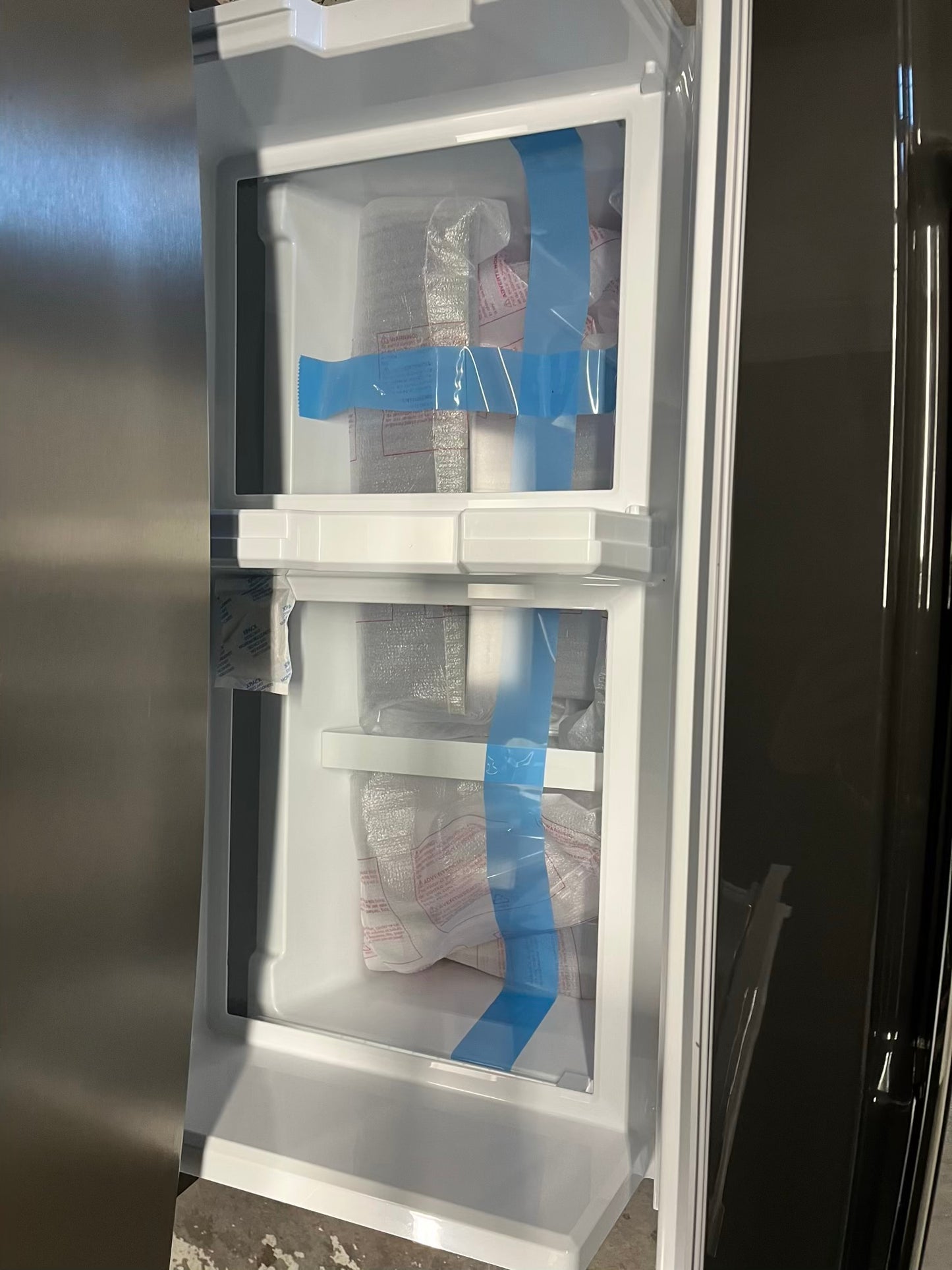 - Frigidaire Gallery four door refrigerator counter depth  stainless steel w/ice and water dispenser  used-refurbished 36”  #RF994BPB