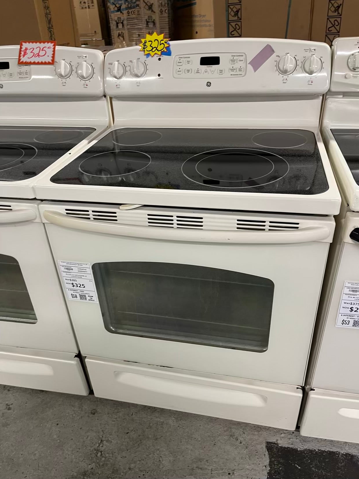 GE electric range 220v 4 burner bake broil hi/lo in off white Refurbished 30" #ER183KB