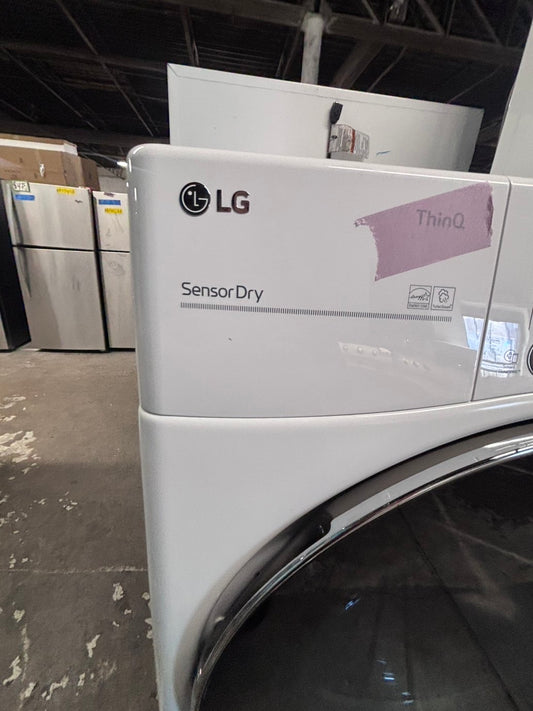 >*LG thinQ white Dryer electric 220v in front load w/pedestal extra storage stainless steel drum large capacity 27" refurbished #EGLY1XB