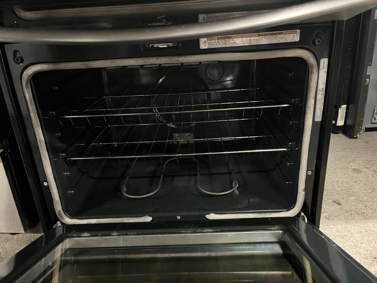 - Whirlpool glass top electric range 220v 5 burner warm zone bake broil steam clean Refurbished double oven stainless steel 30" #ER327HB