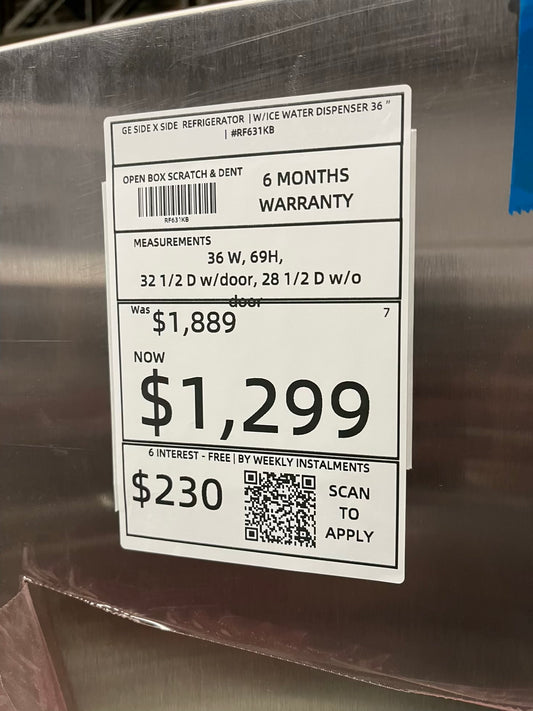 Open Box 📦 GE Side x Side Refrigerator stainless steel w/ice water dispenser - Item number #RF631KB 36” in