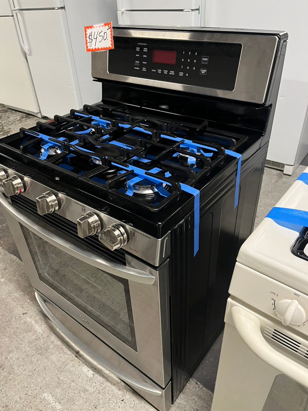 LG gas range stainless steel 5 burner convection bake broil roast Warm Proof self clean 30" #GR111B