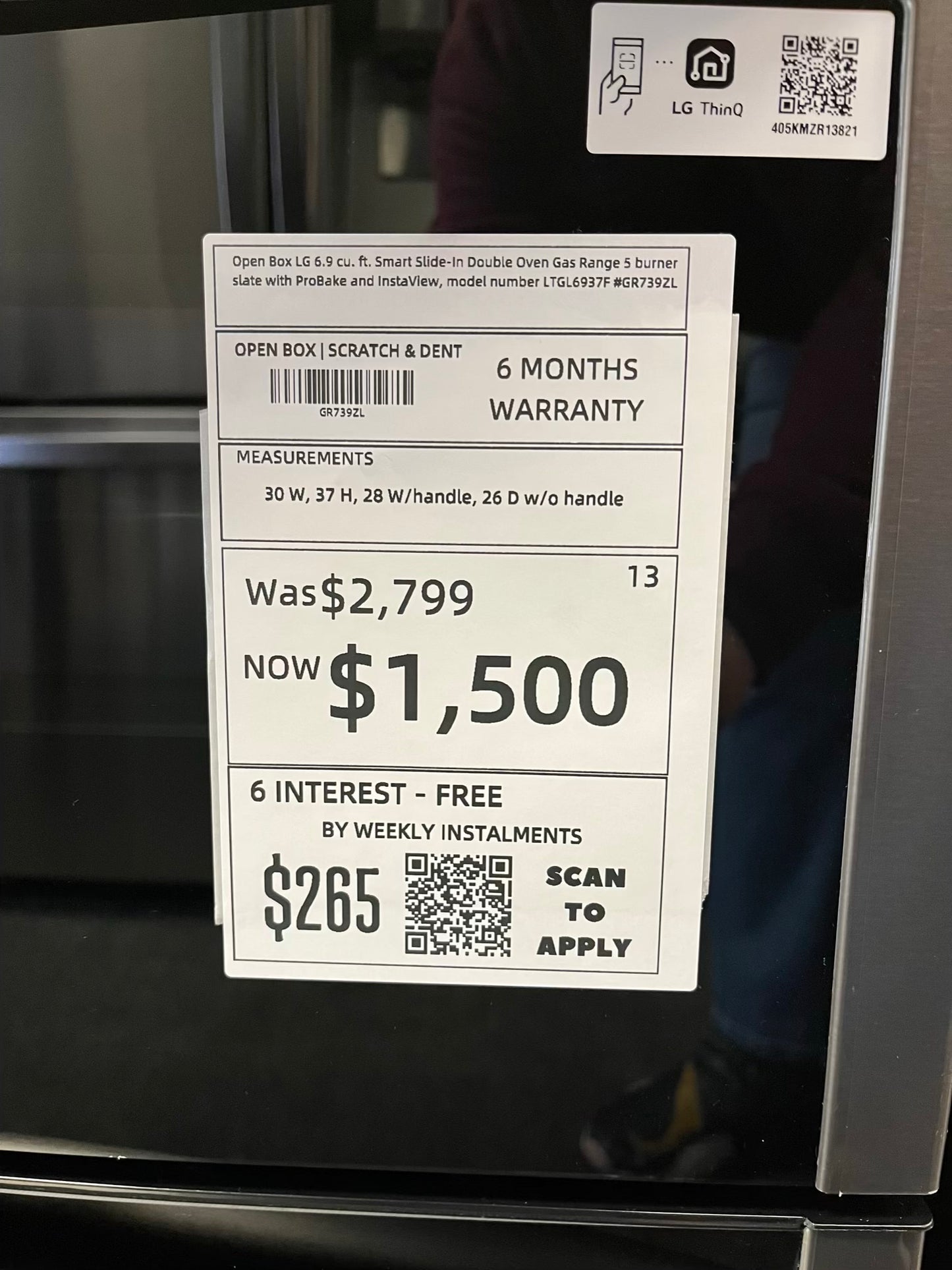Open Box 📦 LG 6.9 cu. ft. Smart Slide-In Double Oven Gas Range 5 burner slate with ProBake and InstaView, model number LTGL6937F #GR739ZL