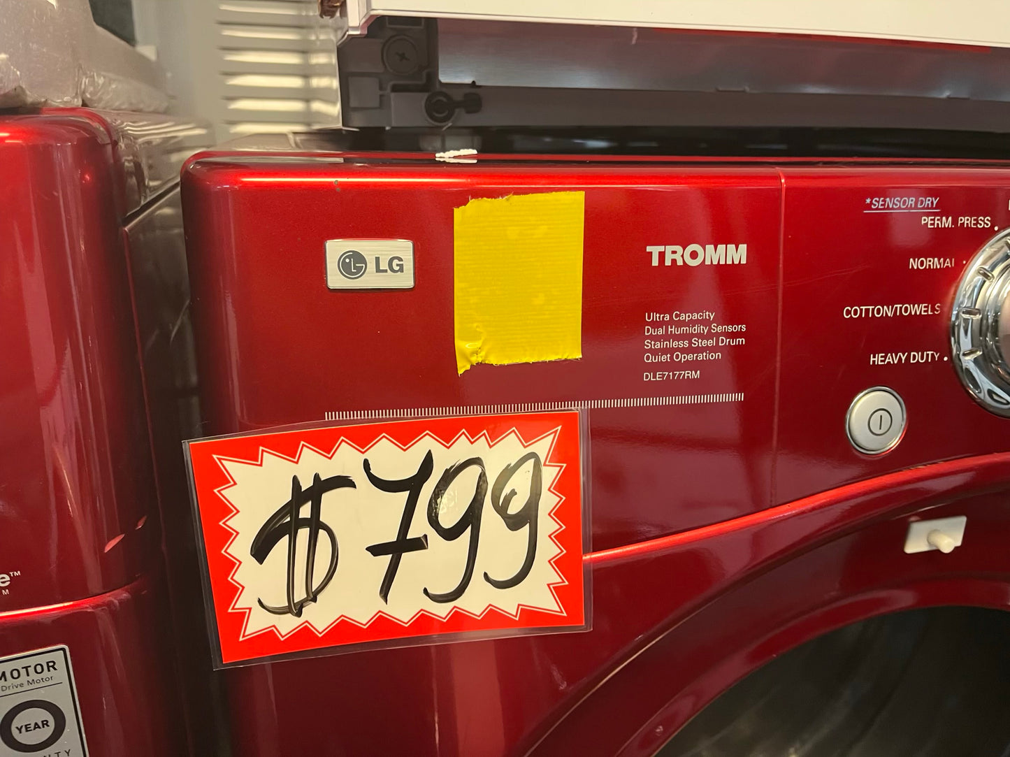 - LG front load washer & dryer set electric 220v large capacity w/pedestal extra storage in red 27” #WD783NL
