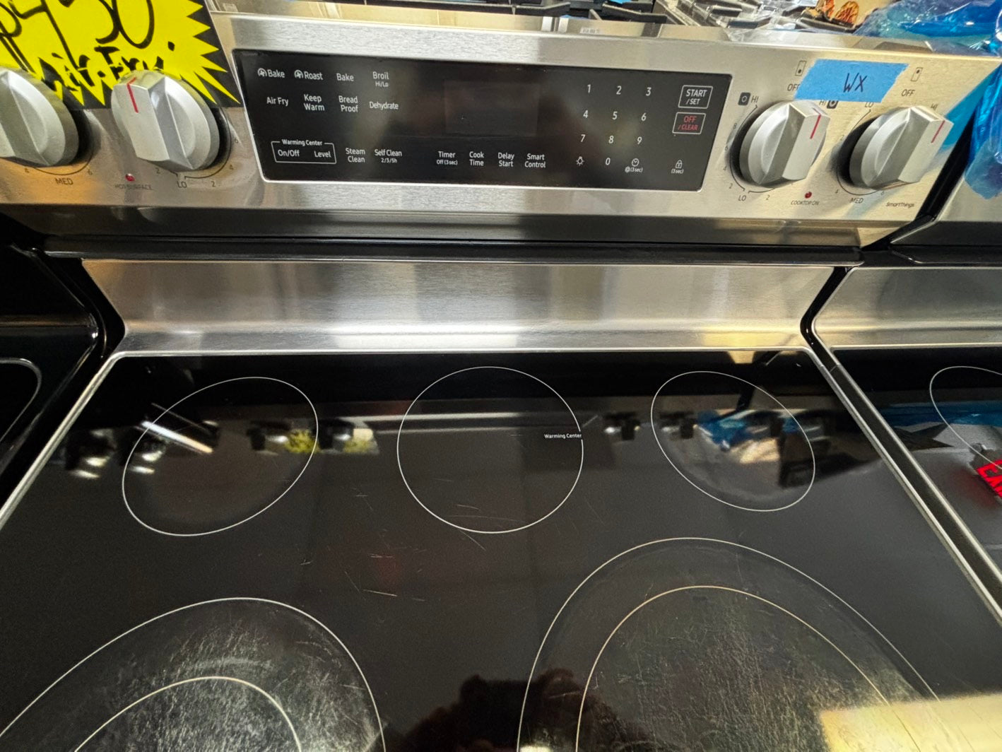 Samsung glass top electric range Air-fry 220v 5 burner warm zone convection bake roast broil steam clean Refurbished 30" #ESS534AL