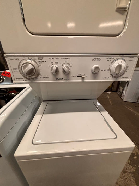 }}Kenmore regular 🔌 stacked laundry center Electric 110v washer & dryer set used -in white 24" #LCR24PTB