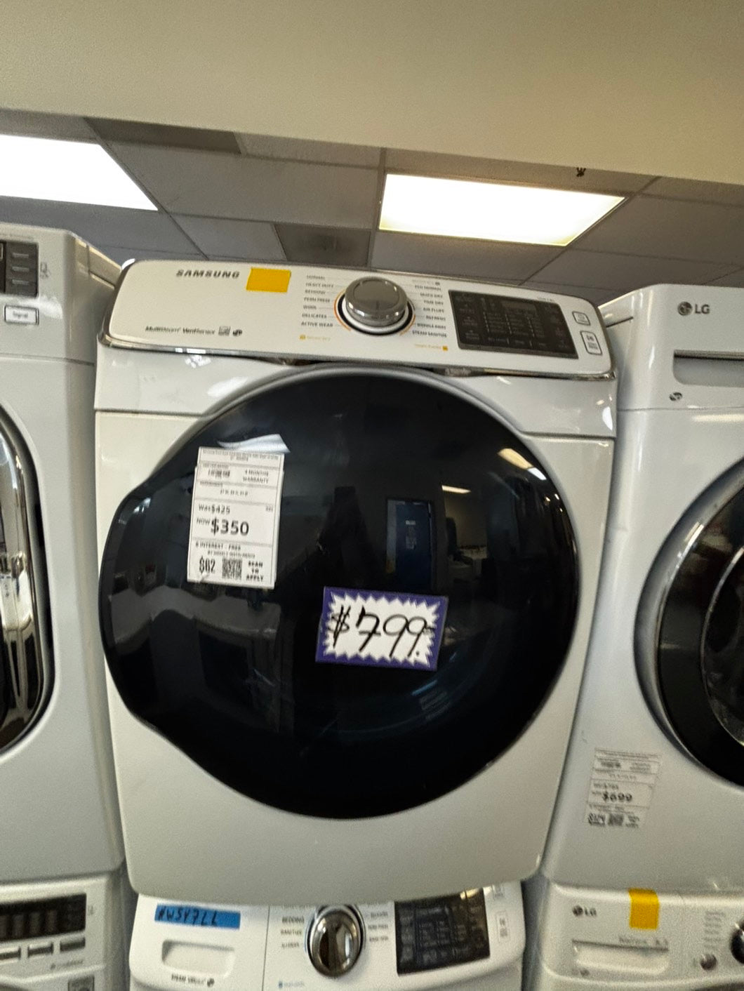 -Samsung steam washer 4.5 cu ft & steam dryer 7.5 cu ft set electric 220v front load stackable or side by side -sensor dry He in dark white  #WST547LL
