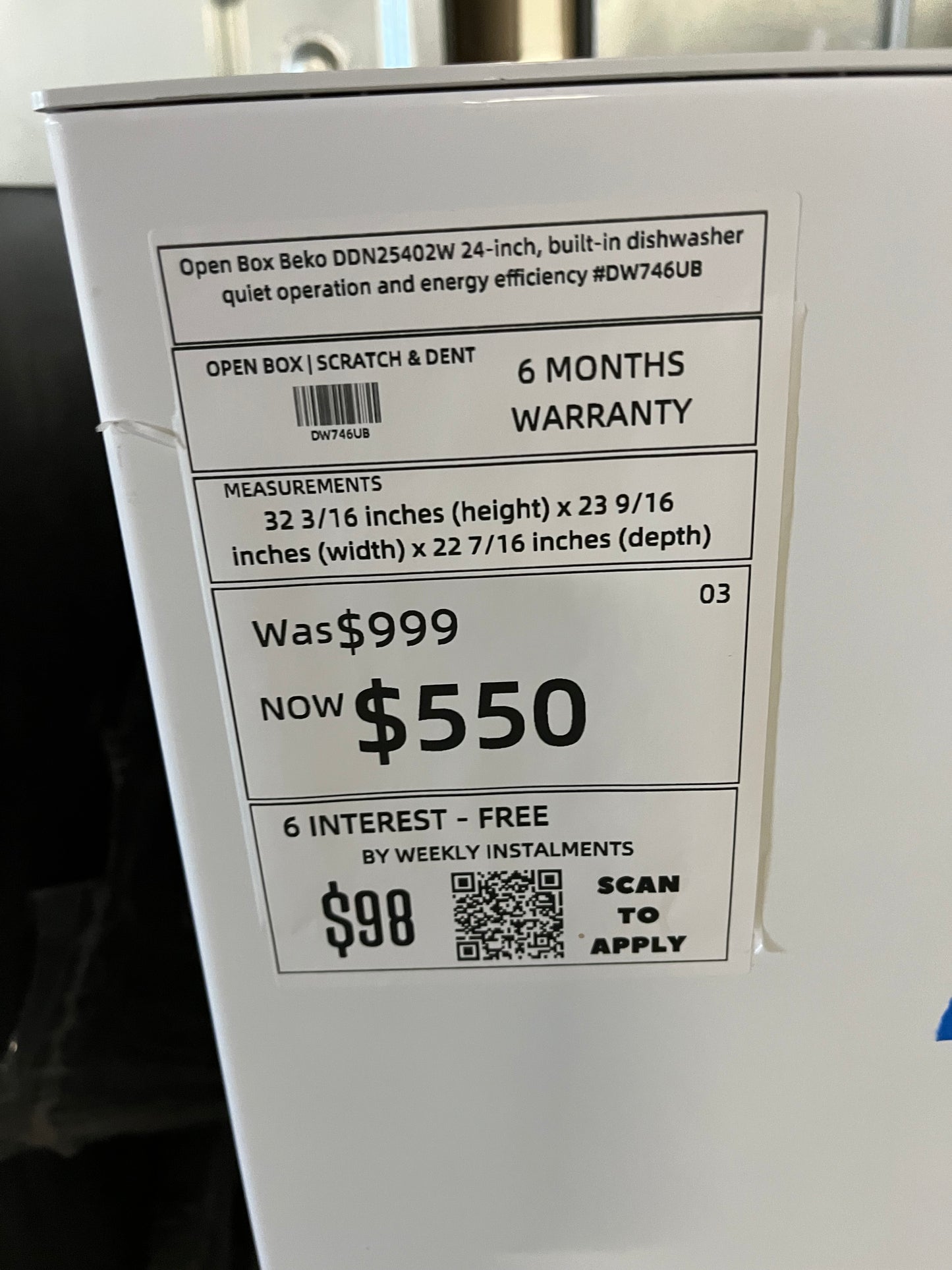 Open Box Beko DDN25402W 24-inch, built-in dishwasher quiet operation and energy efficiency #DW746UB-TR