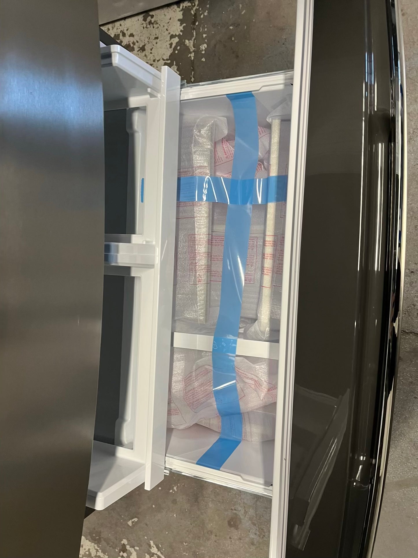 - Frigidaire Gallery four door refrigerator counter depth  stainless steel w/ice and water dispenser  used-refurbished 36”  #RF994BPB