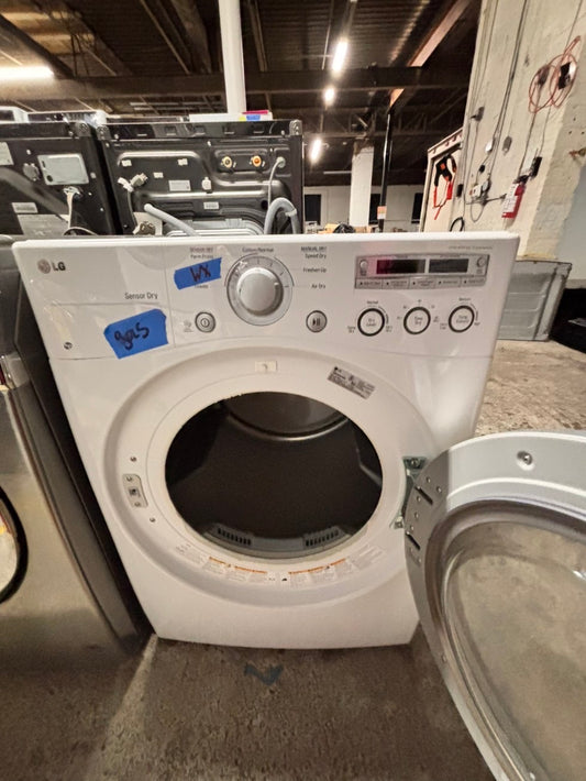 >LG front load stackable GAS dryer in white , stainless steel drum 27" #EWY71B