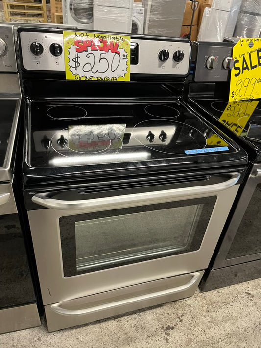 -Frigidaire glass top electric range 220v 4 burner bake broil self clean Refurbished stainless steel 30" #ER7142PB
