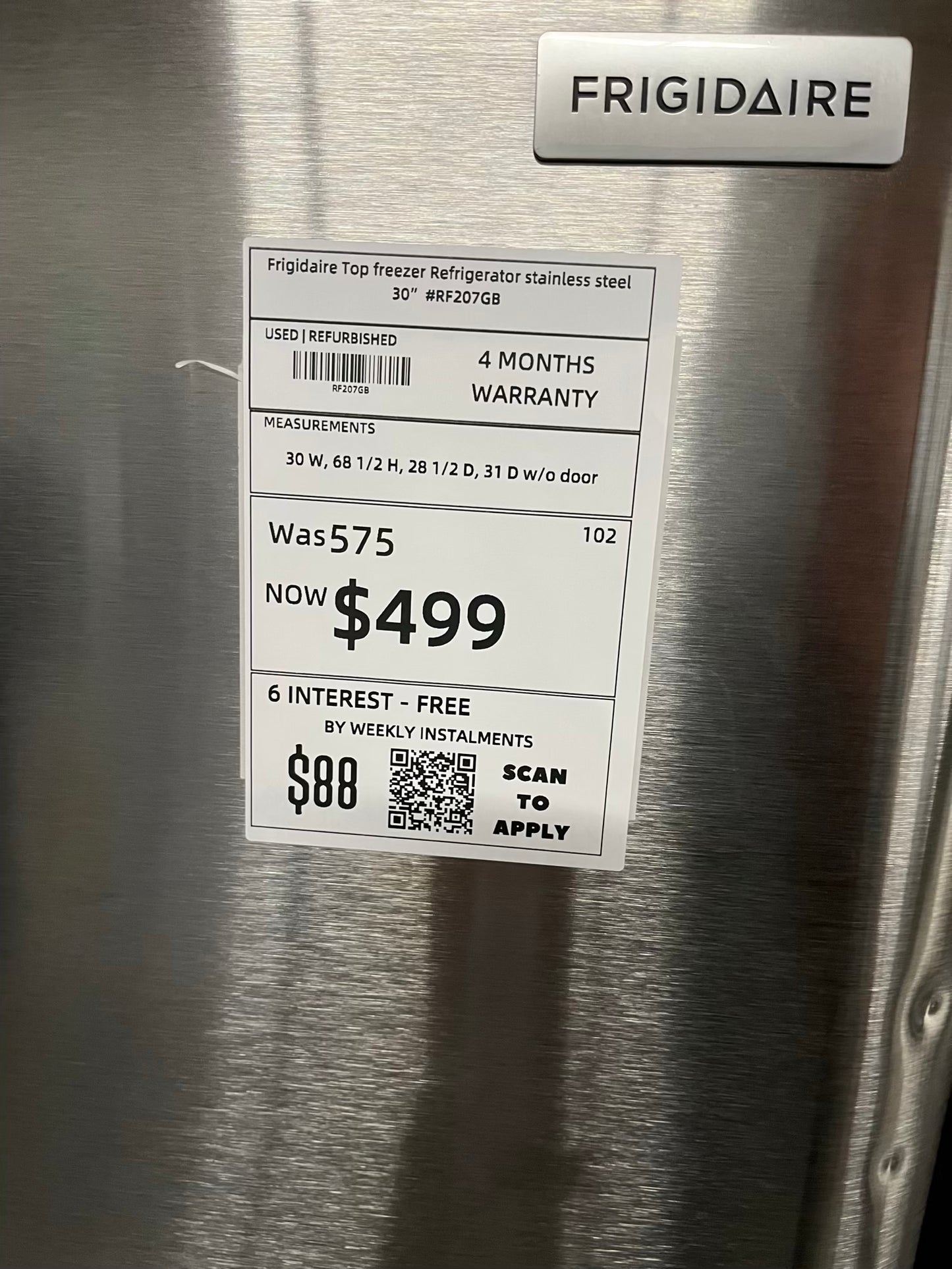 - Frigidaire Top freezer Refrigerator stainless steel 30" #RF207GB