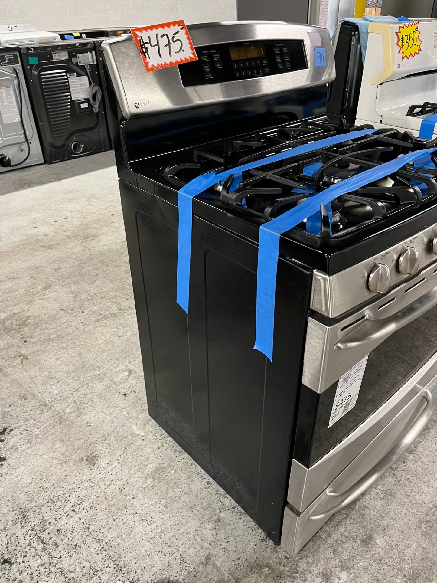- Ge profile gas range 5 burner stainless steel self clean, convection bake,convection Roast, Bake broil 30" Refurbished #GR392QB
