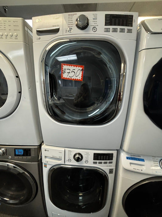 -LG steam cycle washer 4.5 cu ft & dryer 7.5 cu ft set electric 220v front load stackable sensor dry He In white #WD834JL