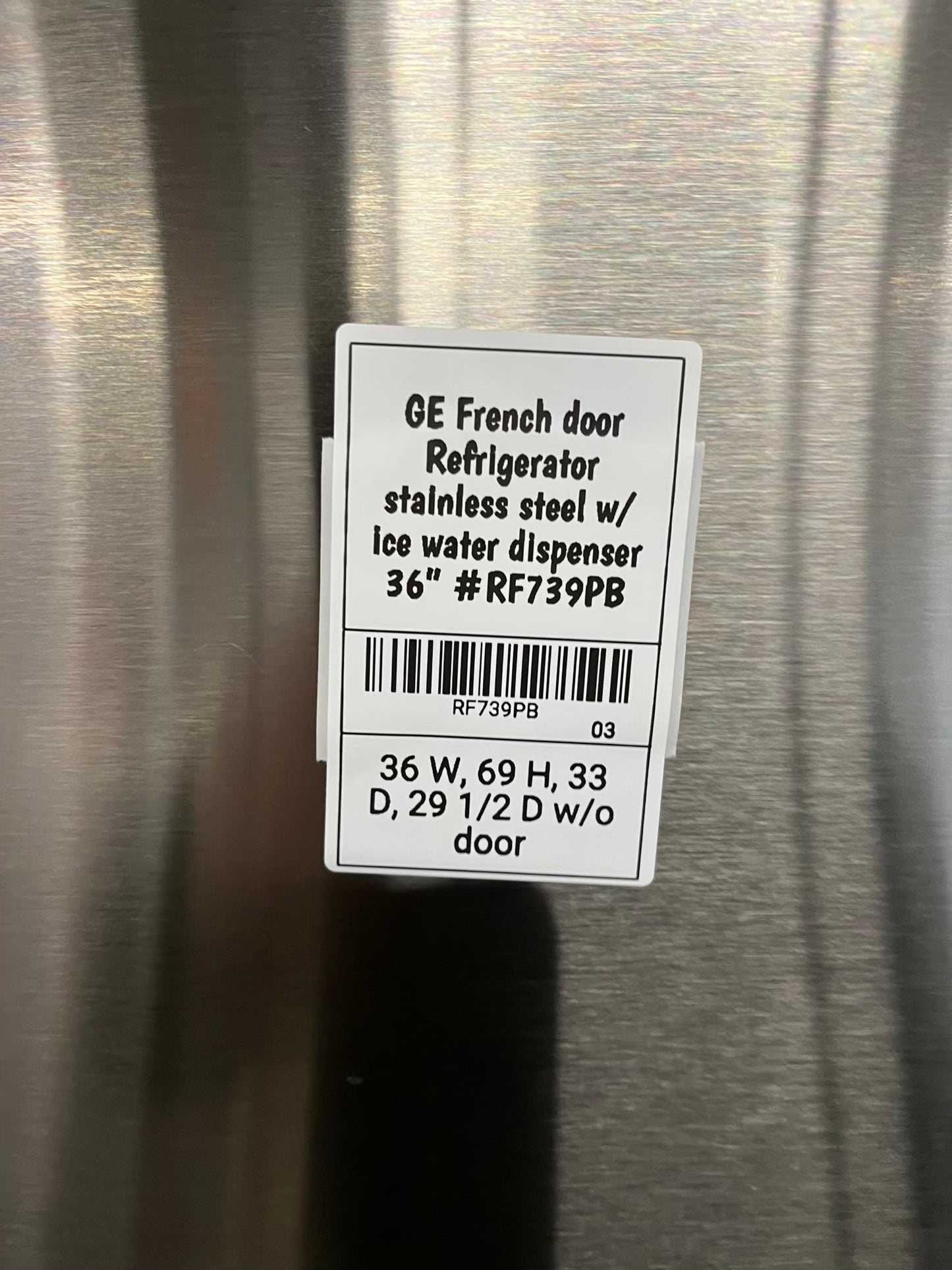 - GE French door Refrigerator stainless steel w/ ice water dispenser 36" #RF739PB
