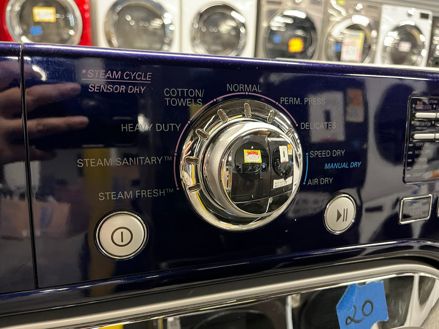 LG Dryer electric 220v navy blue front load w/pedestal extra storage stainless steel drum large capacity 27" refurbished #ED339WB
