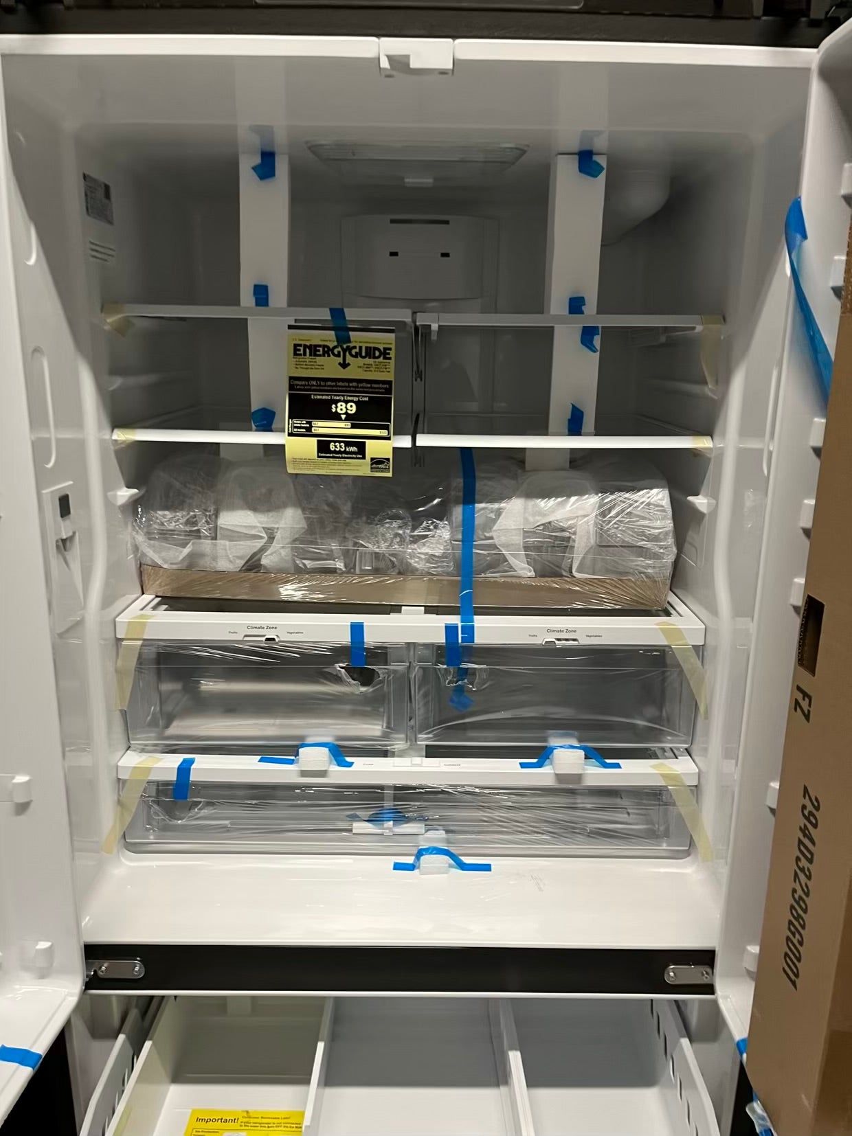 Open Box GE French door refrigerator stainless steel w/water dispenser inside & ice maker 36" #RF494EB