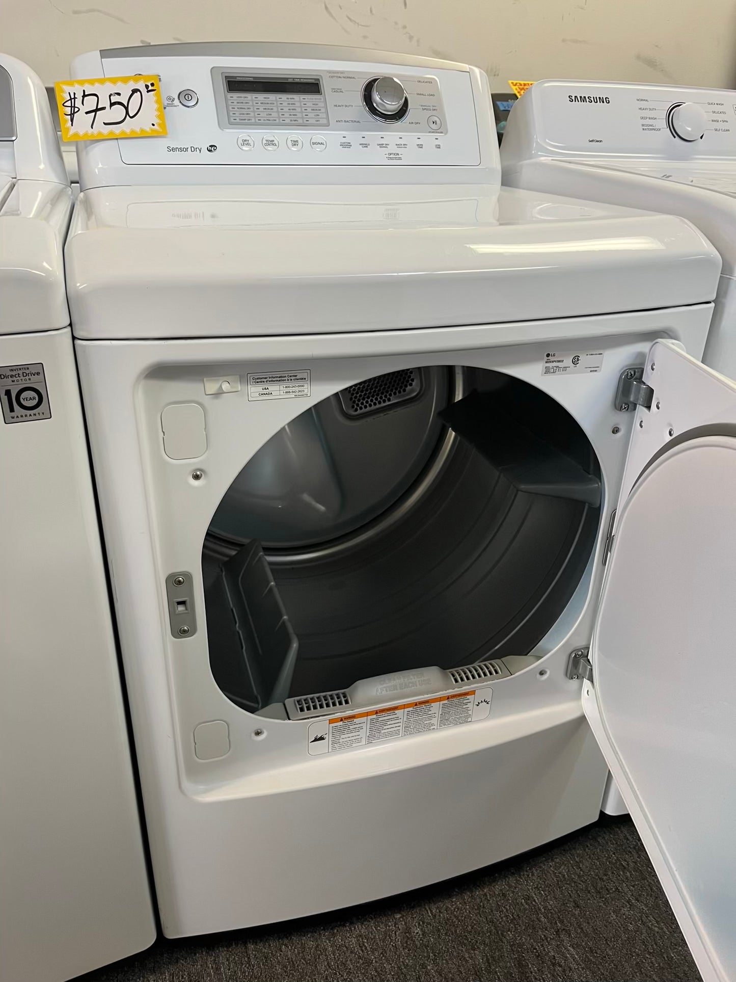 - LG washer & dryer set top load large capacity stainless steel drum in white 27" #ED483KB