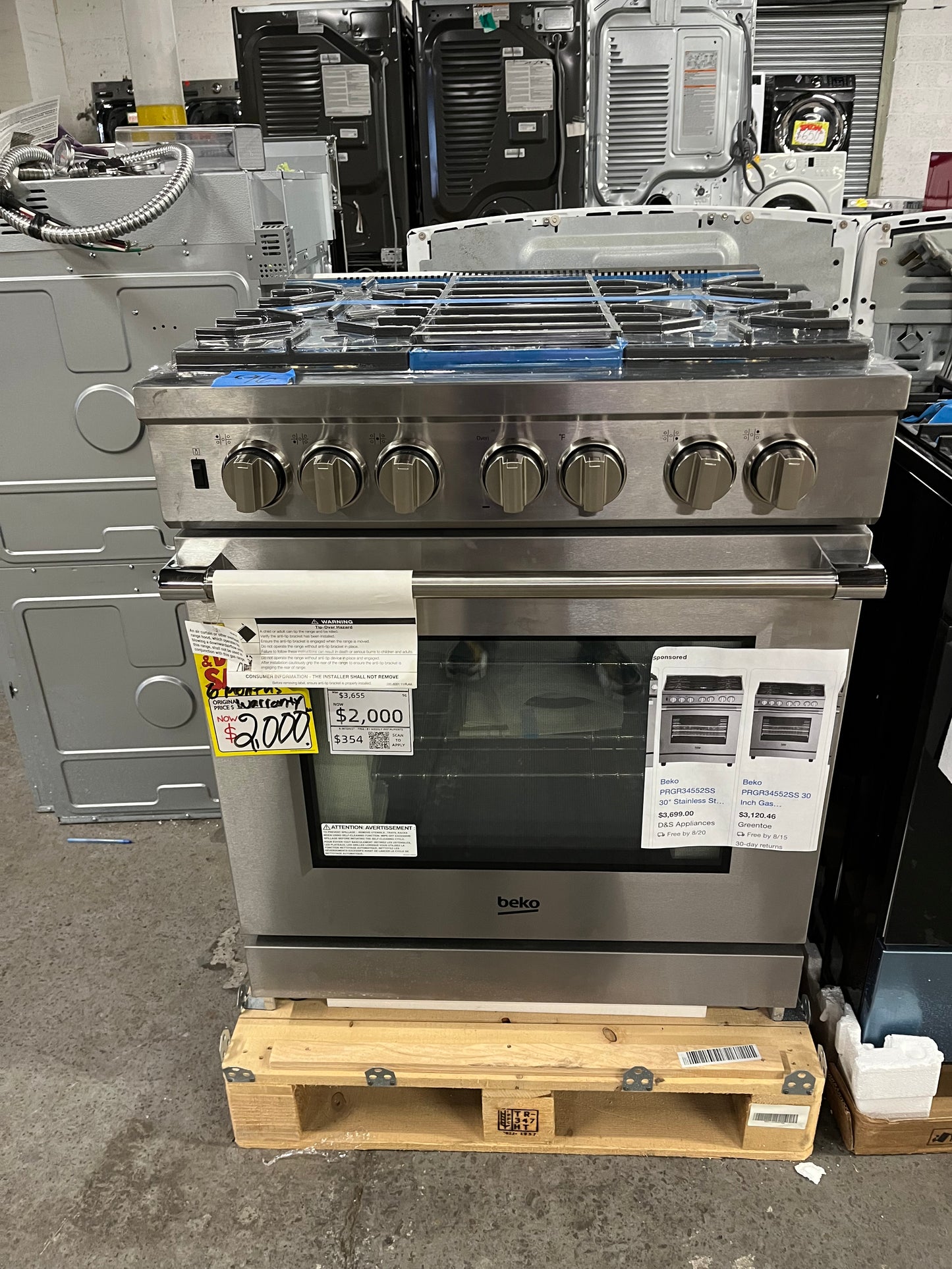 - Open Box 📦 Beko Gas range 5 burner stainless steel convection bake, convection Roast broil Sabbath 30" #GR398DB