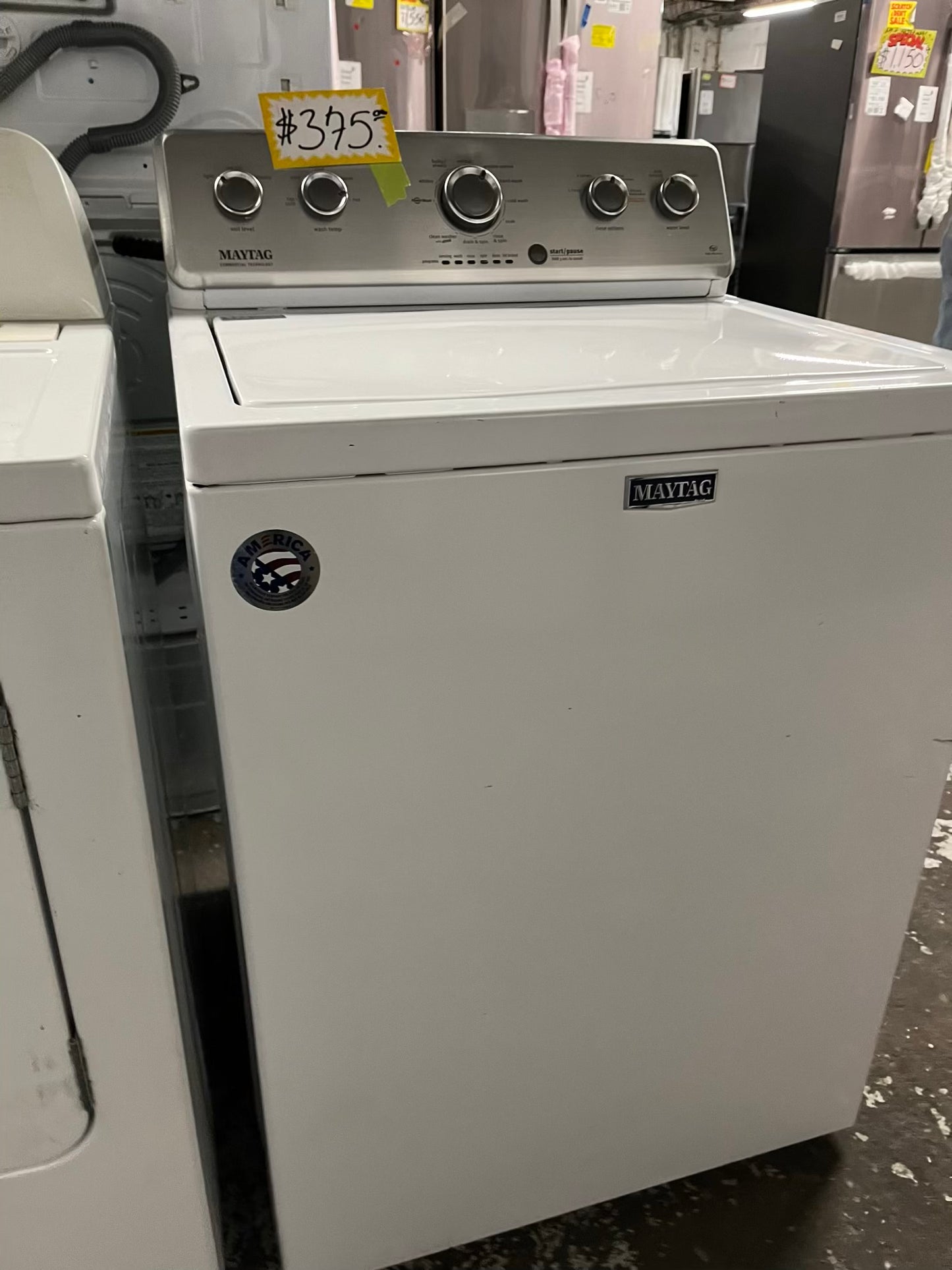 - Maytag Top load washing machine side x side large stainless steel drum capacity w/agitator 27" Refurbished #W001KB-TR