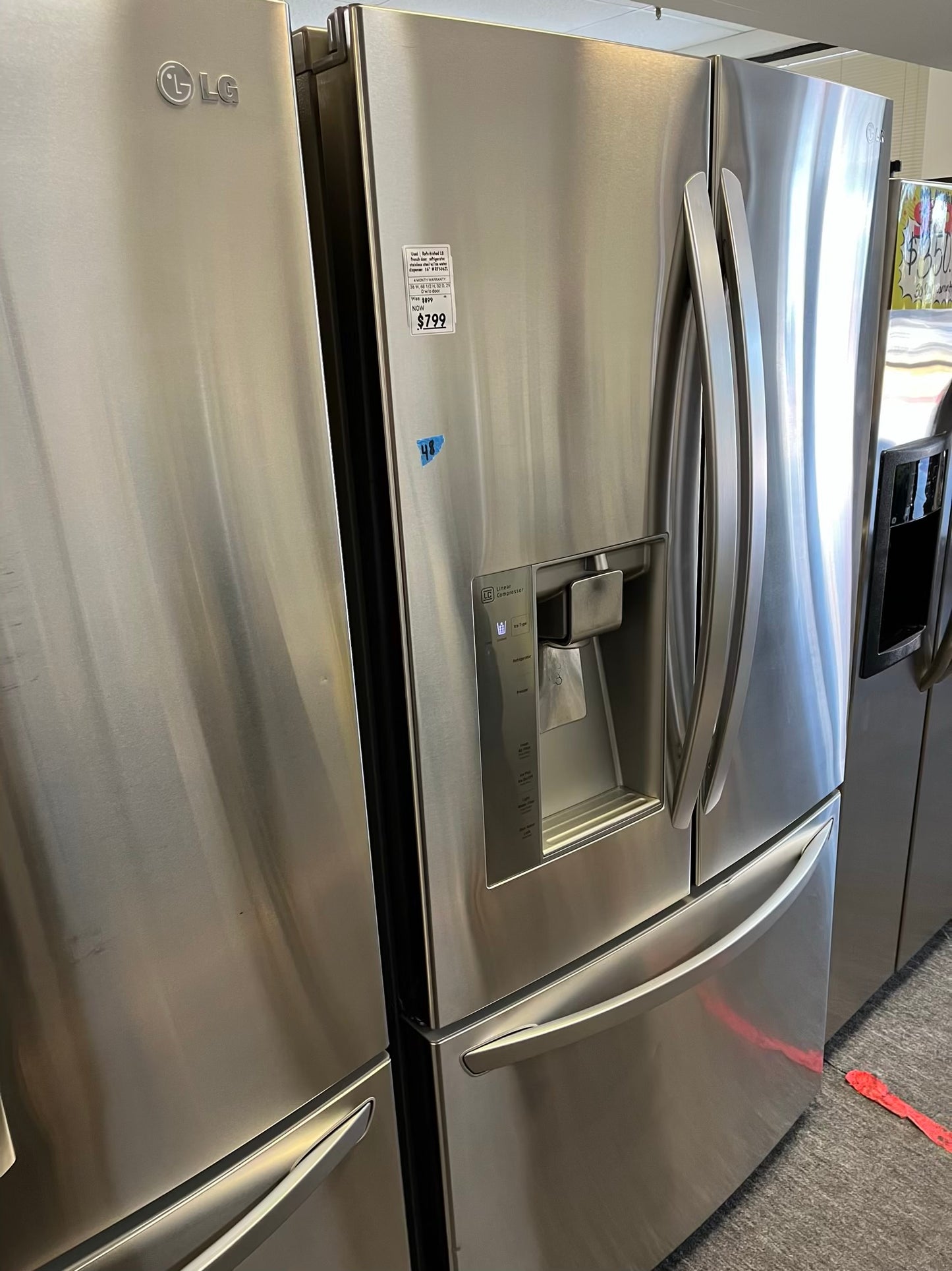 Used | Refurbished Le french door refrigerator stainless steel w/Ice water dispenser 36" # RF506ZL