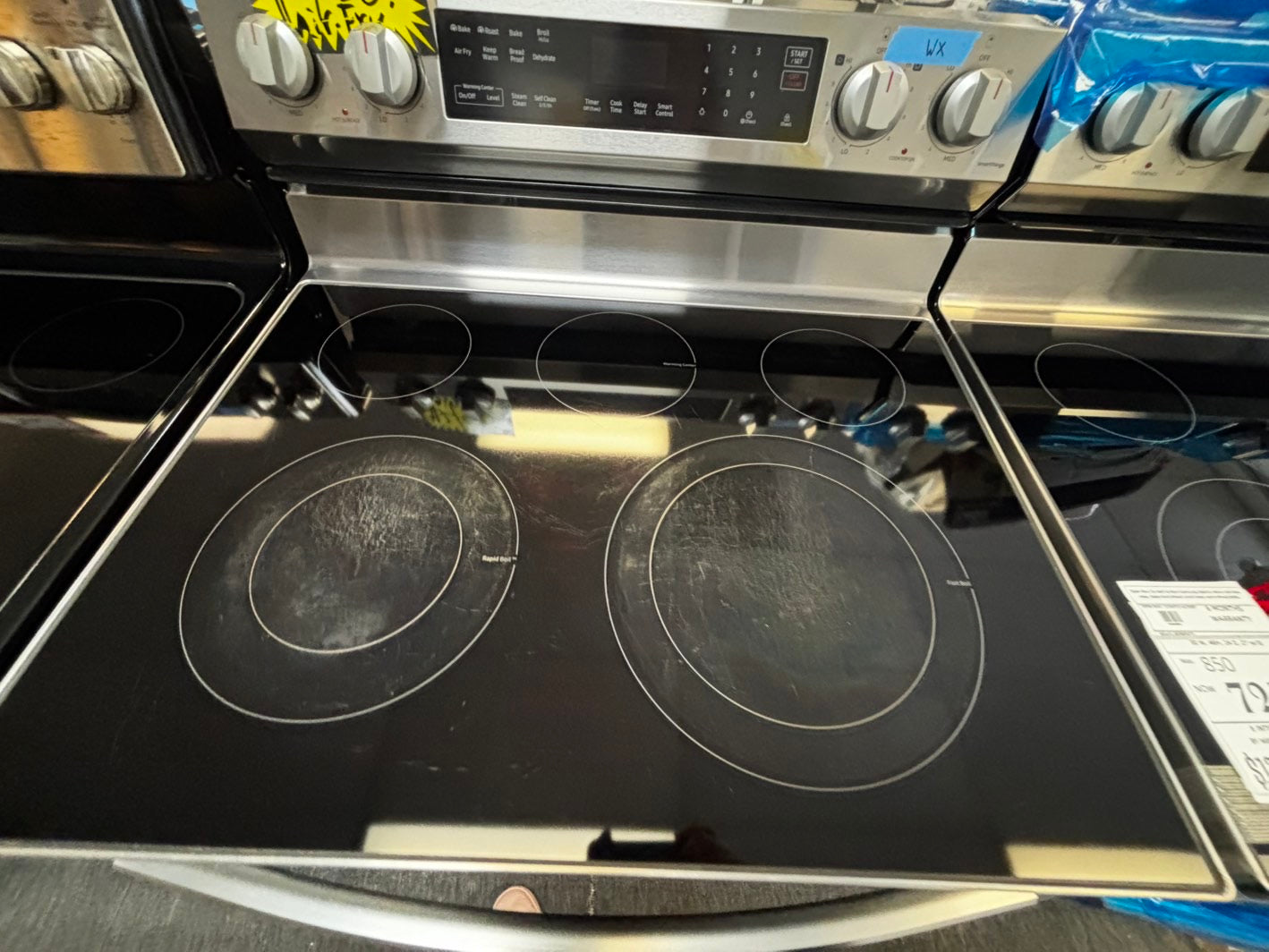 Samsung glass top electric range Air-fry 220v 5 burner warm zone convection bake roast broil steam clean Refurbished 30" #ESS534AL